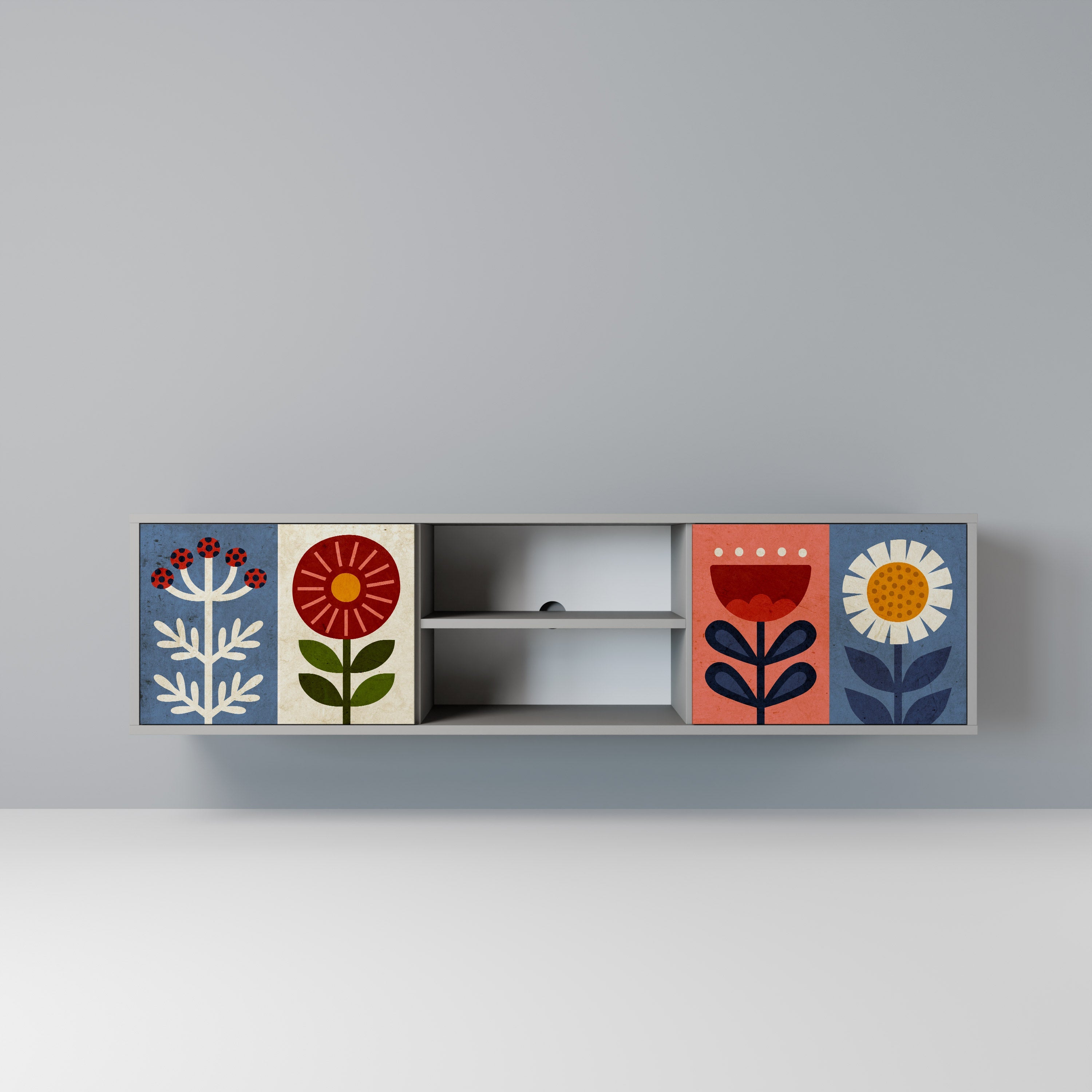 SCANDIC FLOWERET 2-Door TV Stand in Grey Finish