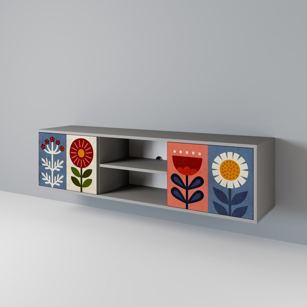 SCANDIC FLOWERET 2-Door TV Stand in Grey Finish