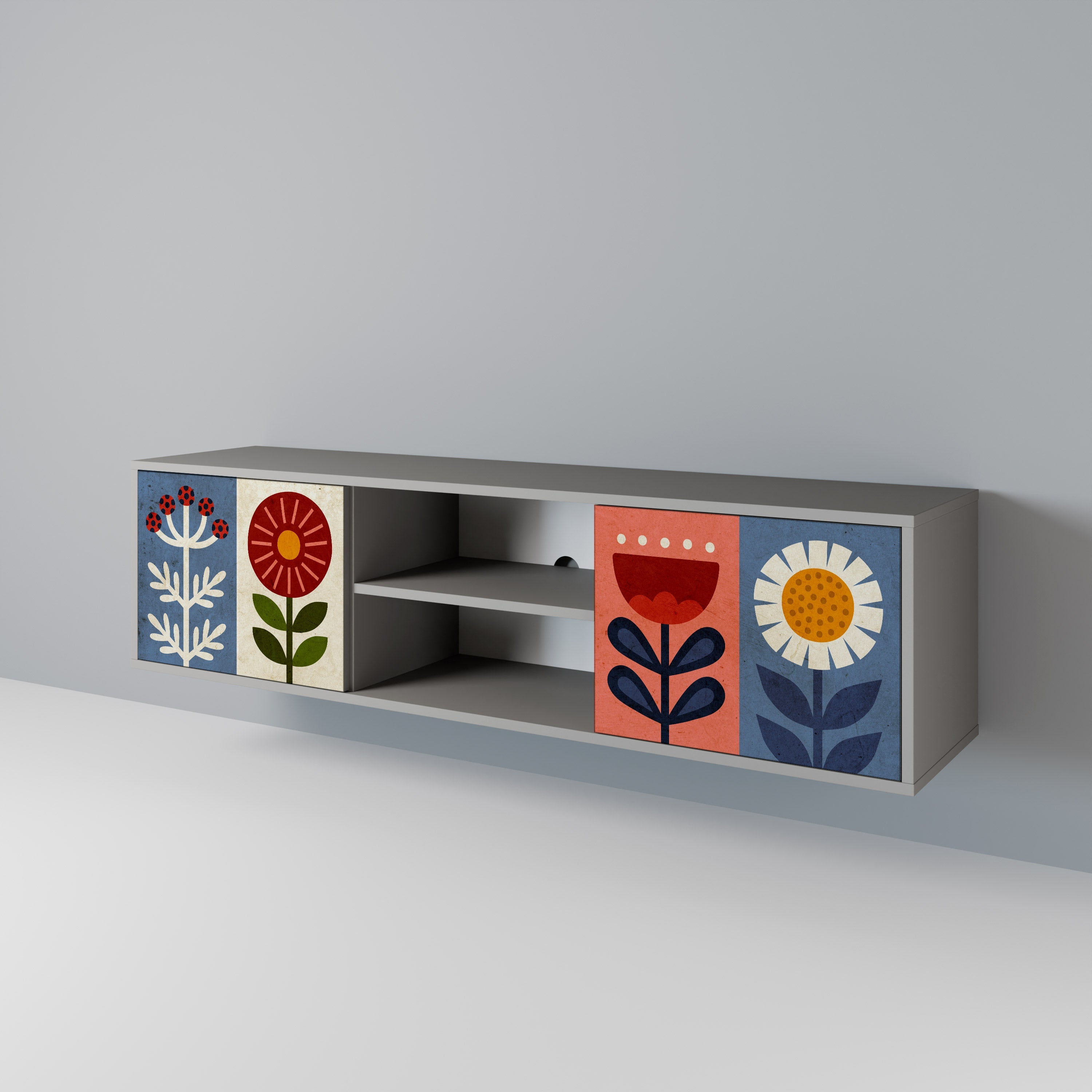 SCANDIC FLOWERET 2-Door TV Stand in Grey Finish