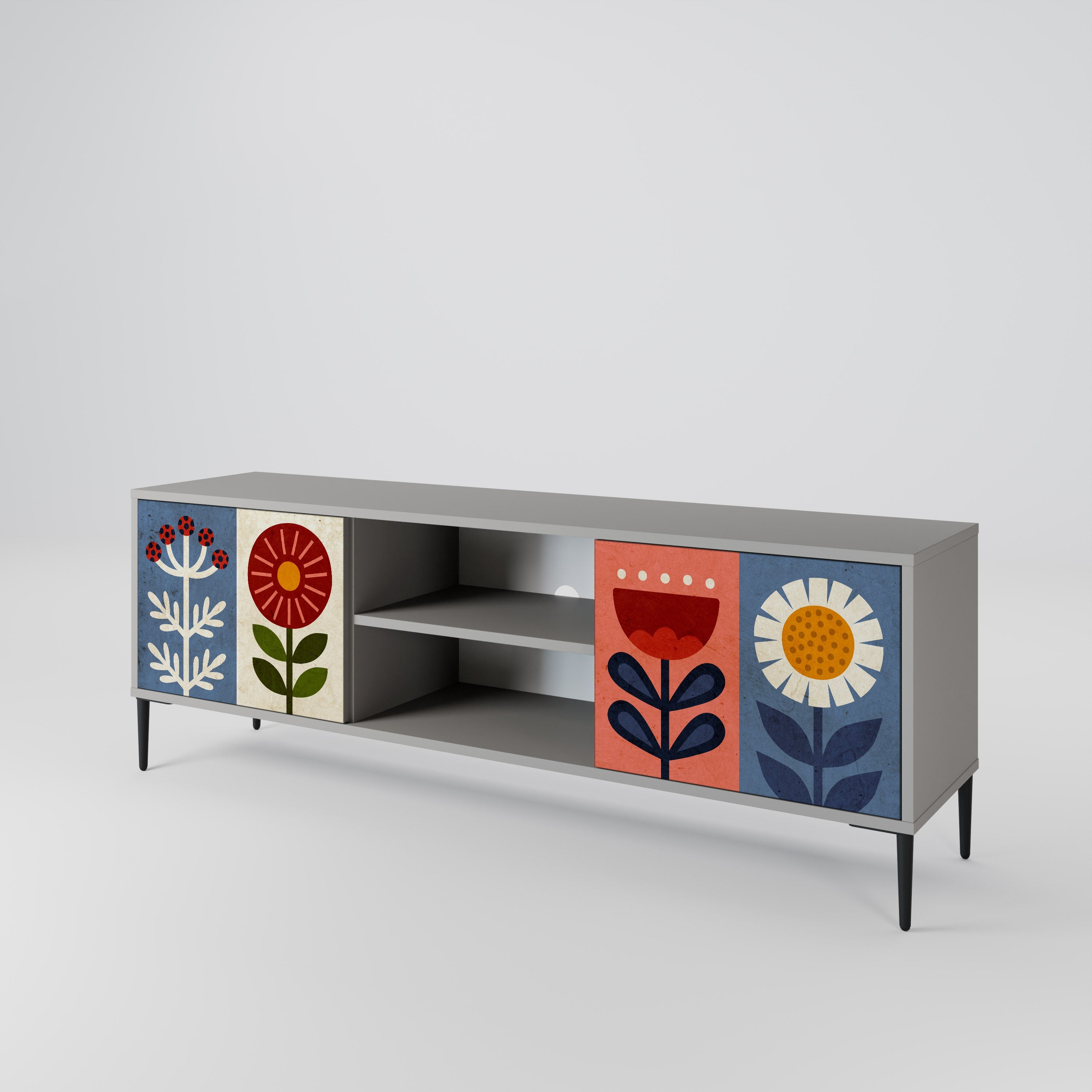 SCANDIC FLOWERET 2-Door TV Stand in Grey Finish