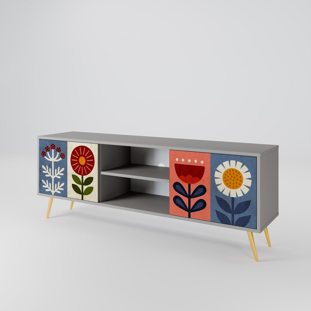 SCANDIC FLOWERET 2-Door TV Stand in Grey Finish