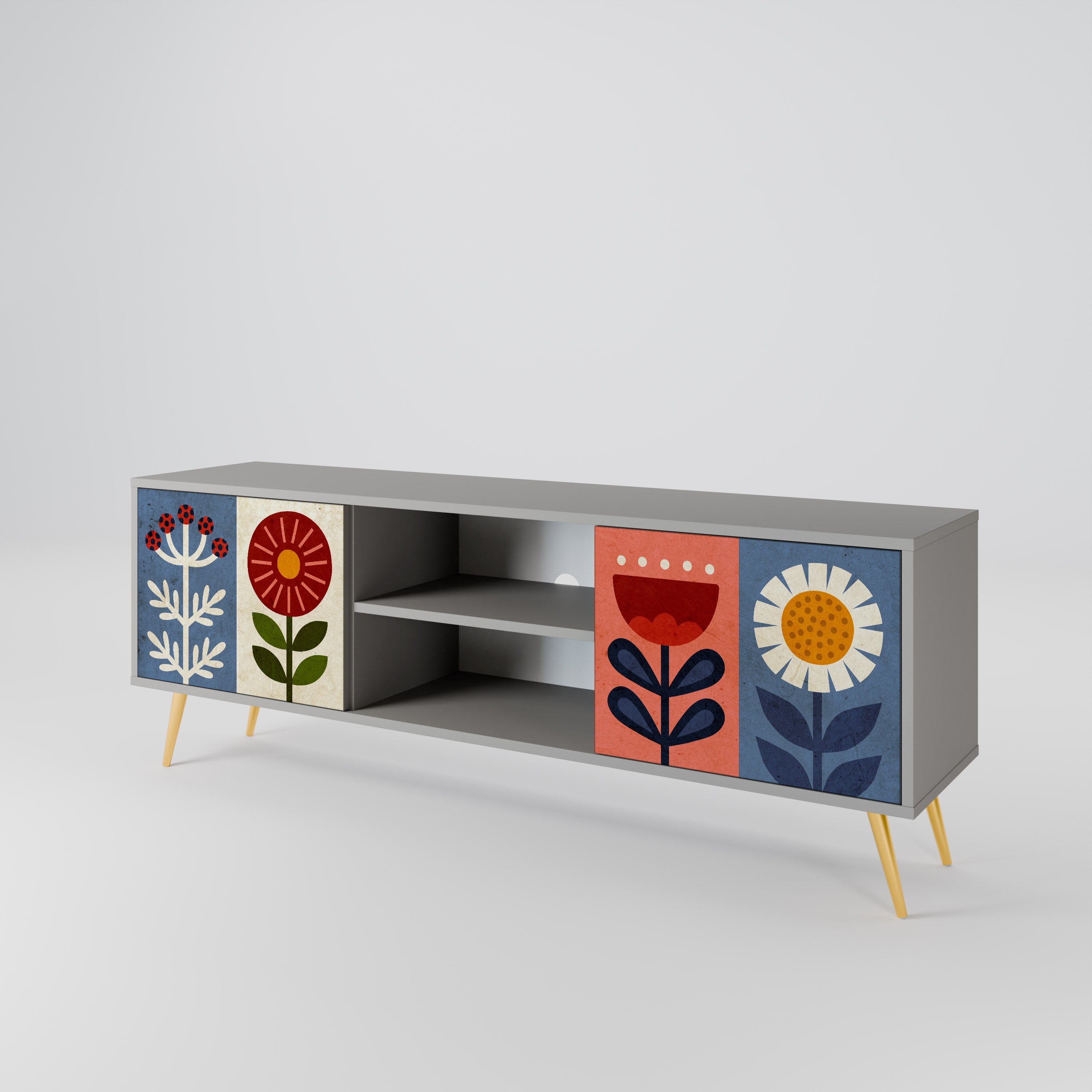 SCANDIC FLOWERET 2-Door TV Stand in Grey Finish