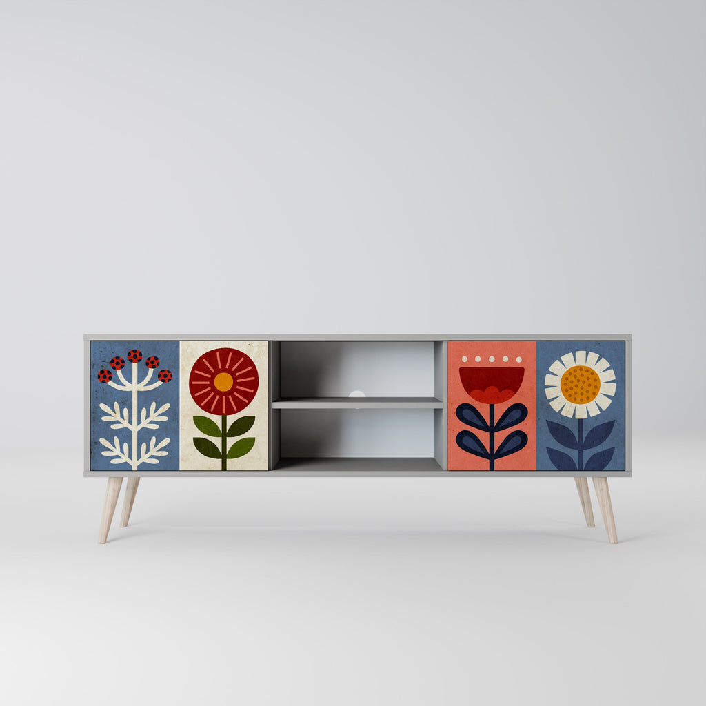 SCANDIC FLOWERET 2-Door TV Stand in Grey Finish