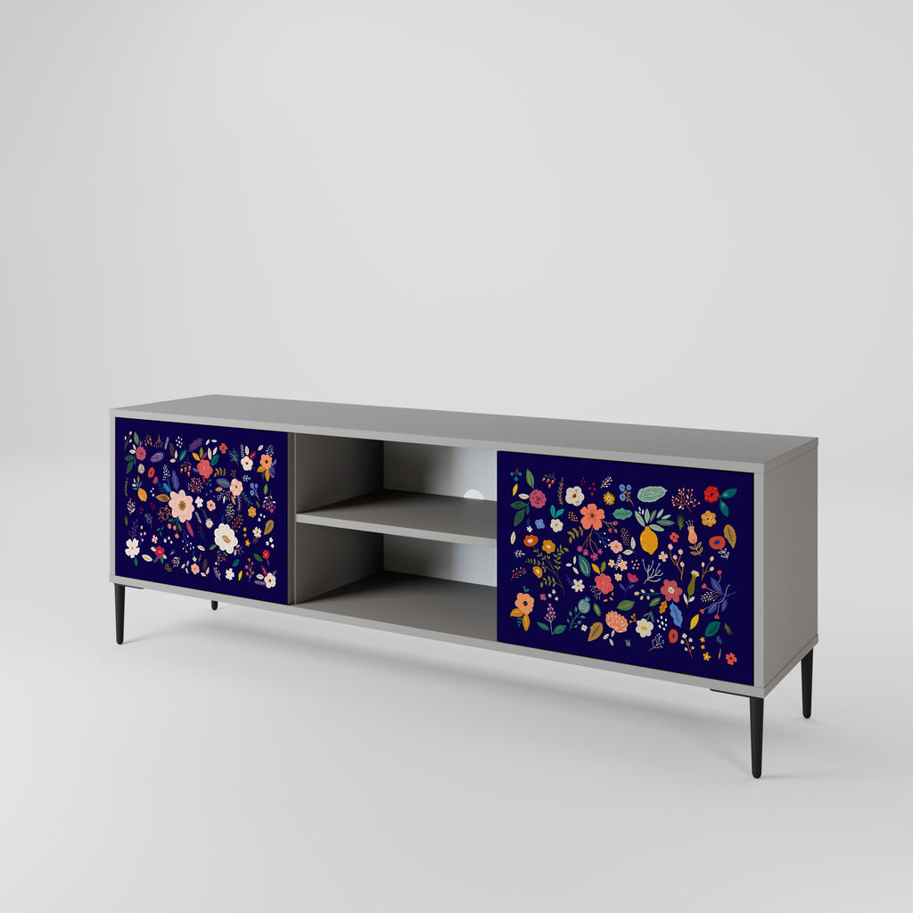 FLORAL COMBINATION 2-Door TV Stand in Grey Finish