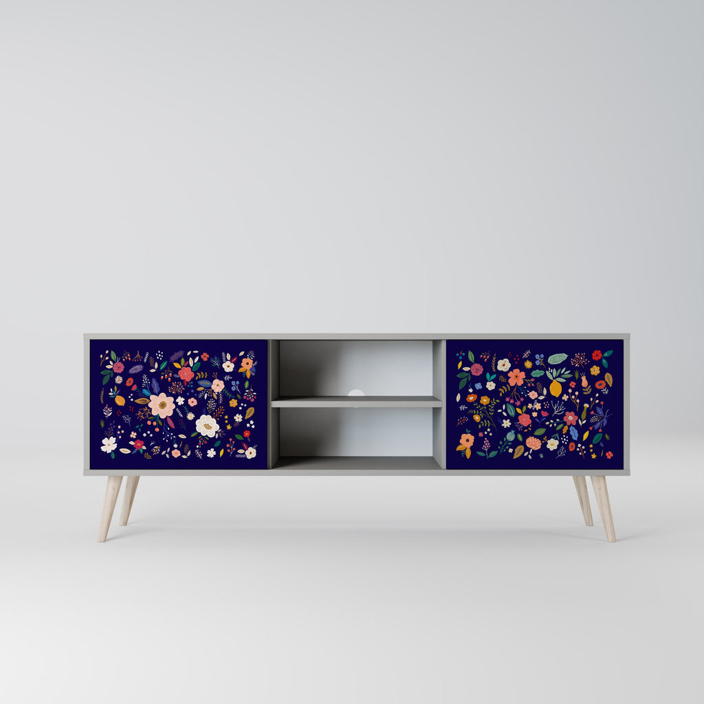 FLORAL COMBINATION 2-Door TV Stand in Grey Finish