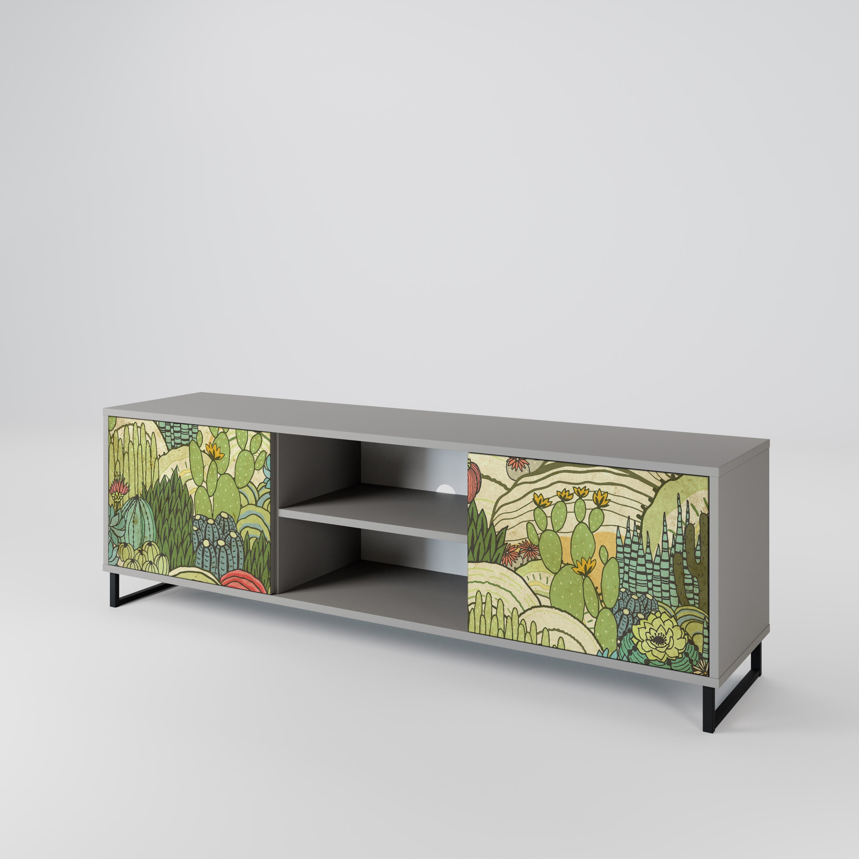 SUCCULENTS KALEIDOSCOPE 2-Door TV Stand in Grey Finish