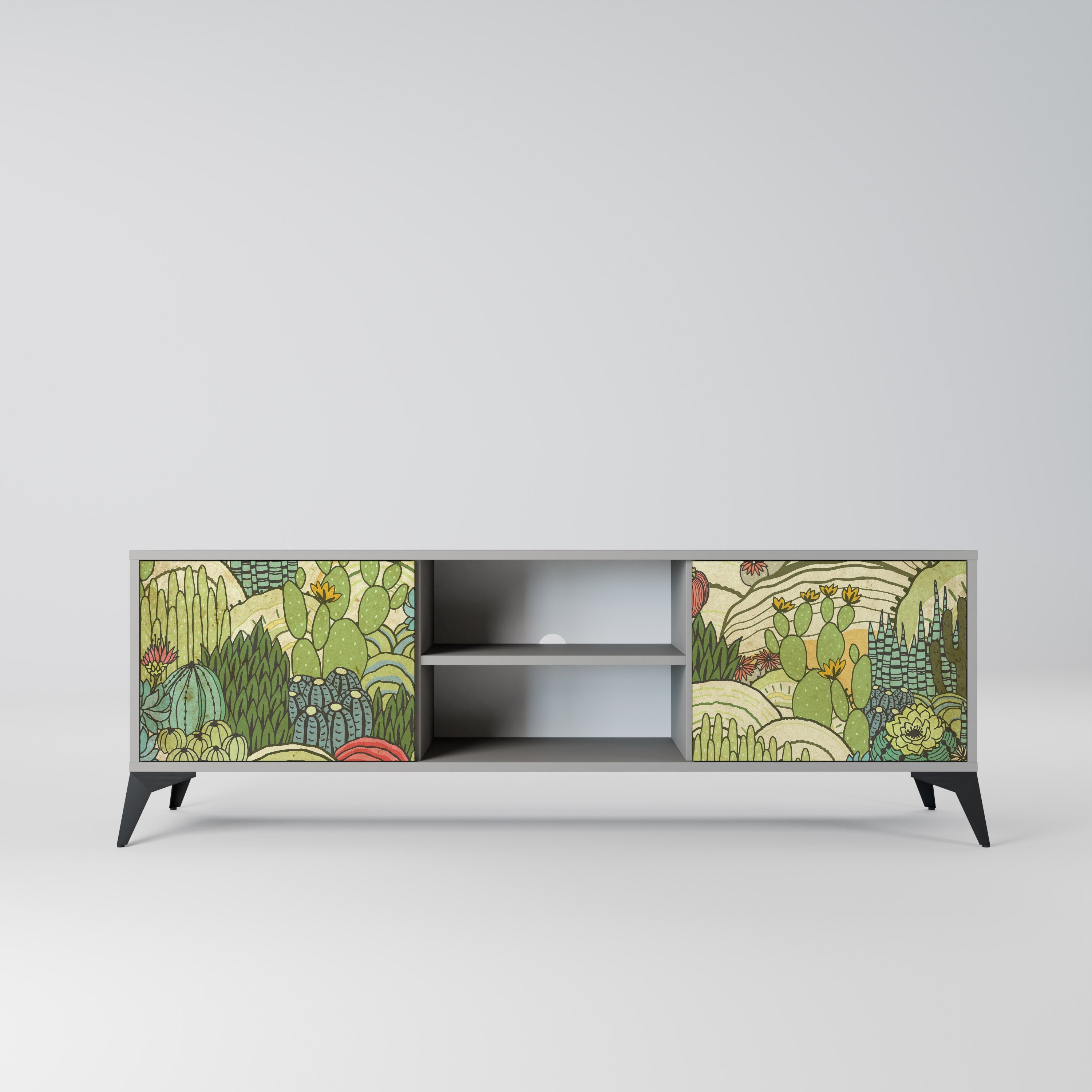 SUCCULENTS KALEIDOSCOPE 2-Door TV Stand in Grey Finish