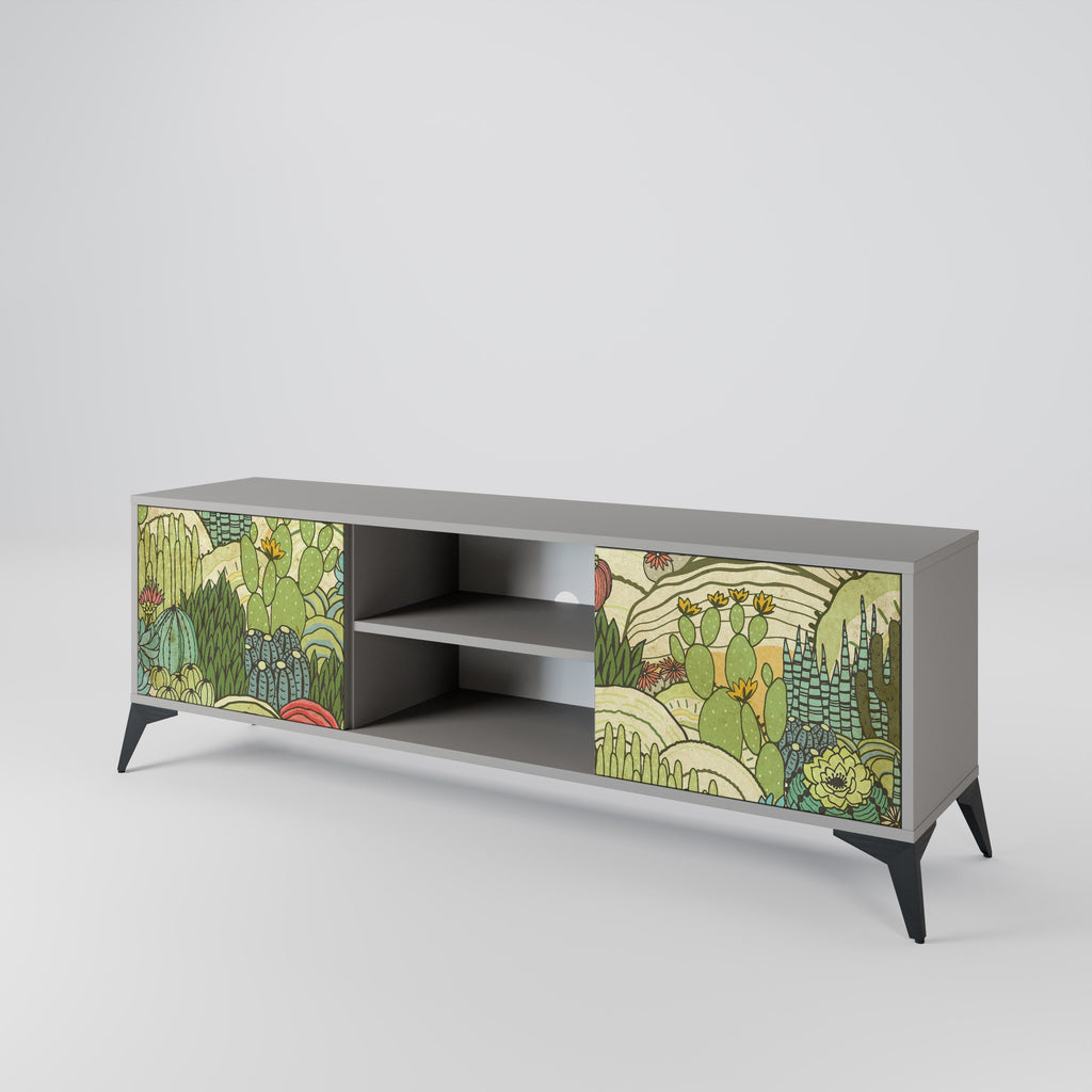 SUCCULENTS KALEIDOSCOPE 2-Door TV Stand in Grey Finish