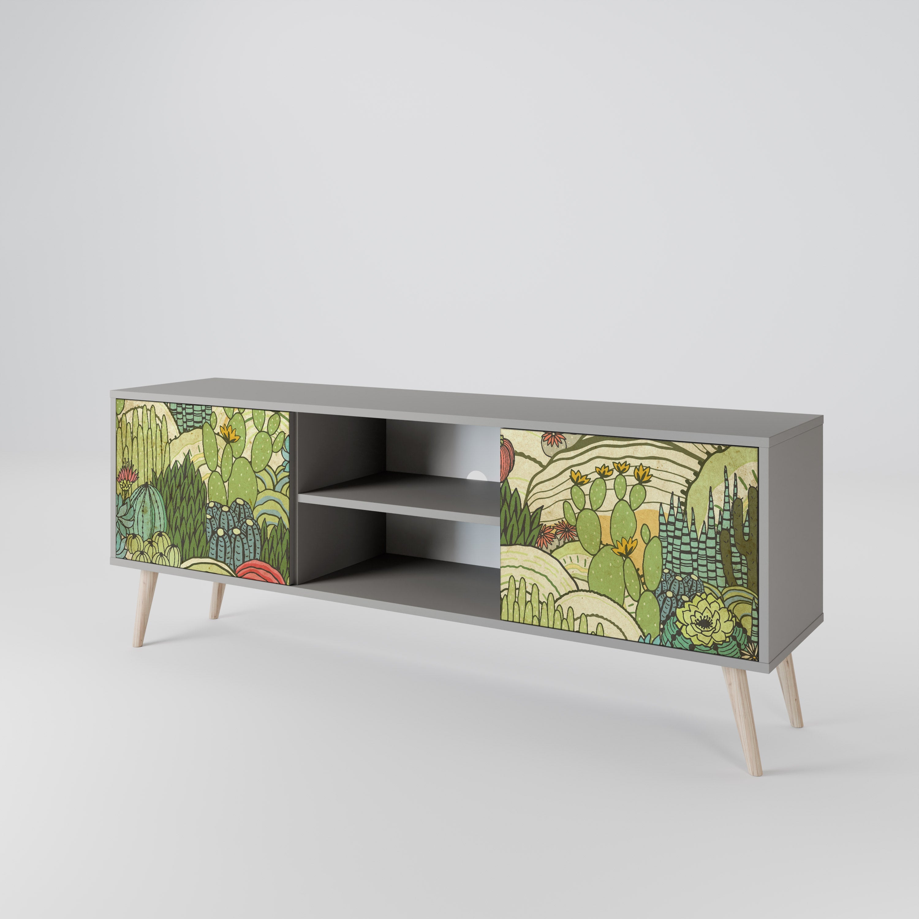 SUCCULENTS KALEIDOSCOPE 2-Door TV Stand in Grey Finish