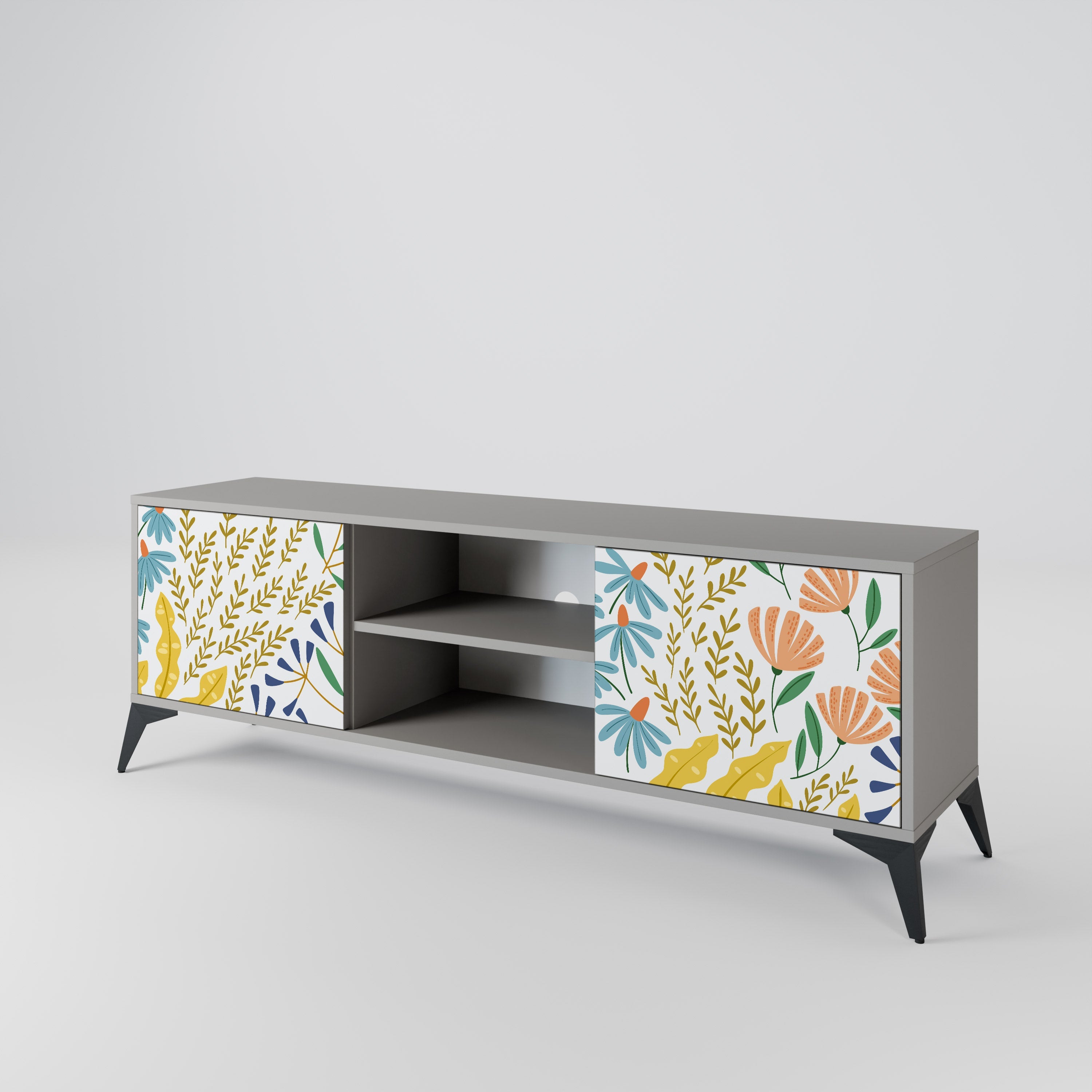 HELLO SPRING 2-Door TV Stand in Grey Finish
