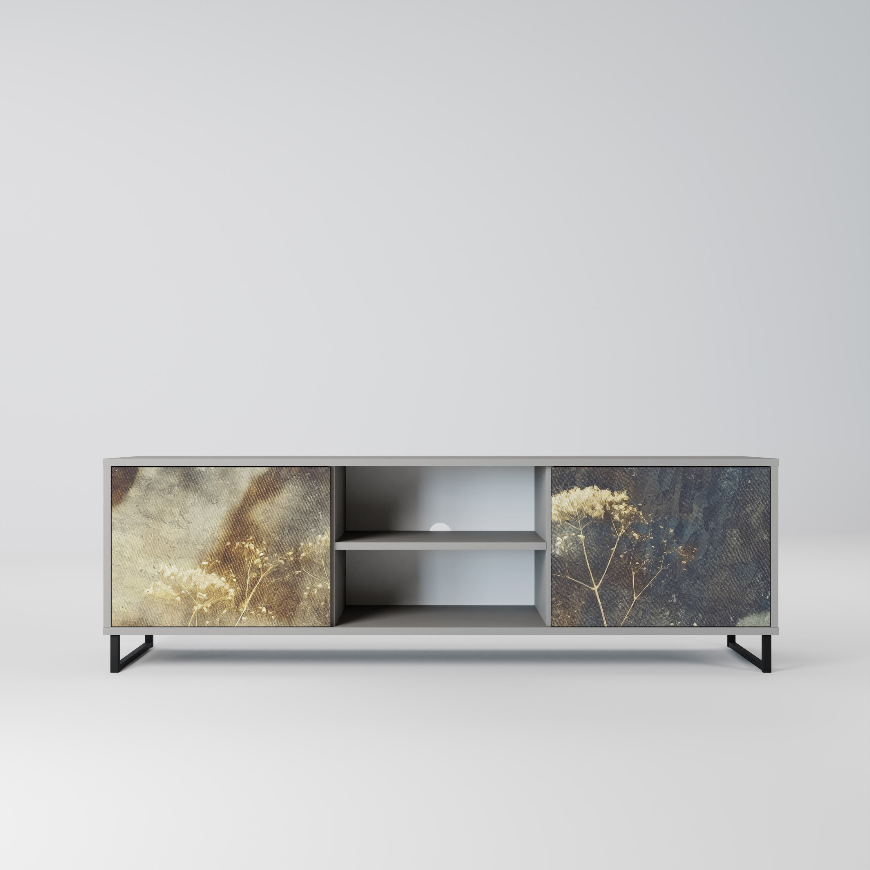 GENTLE POWER 2-Door TV Stand in Grey Finish