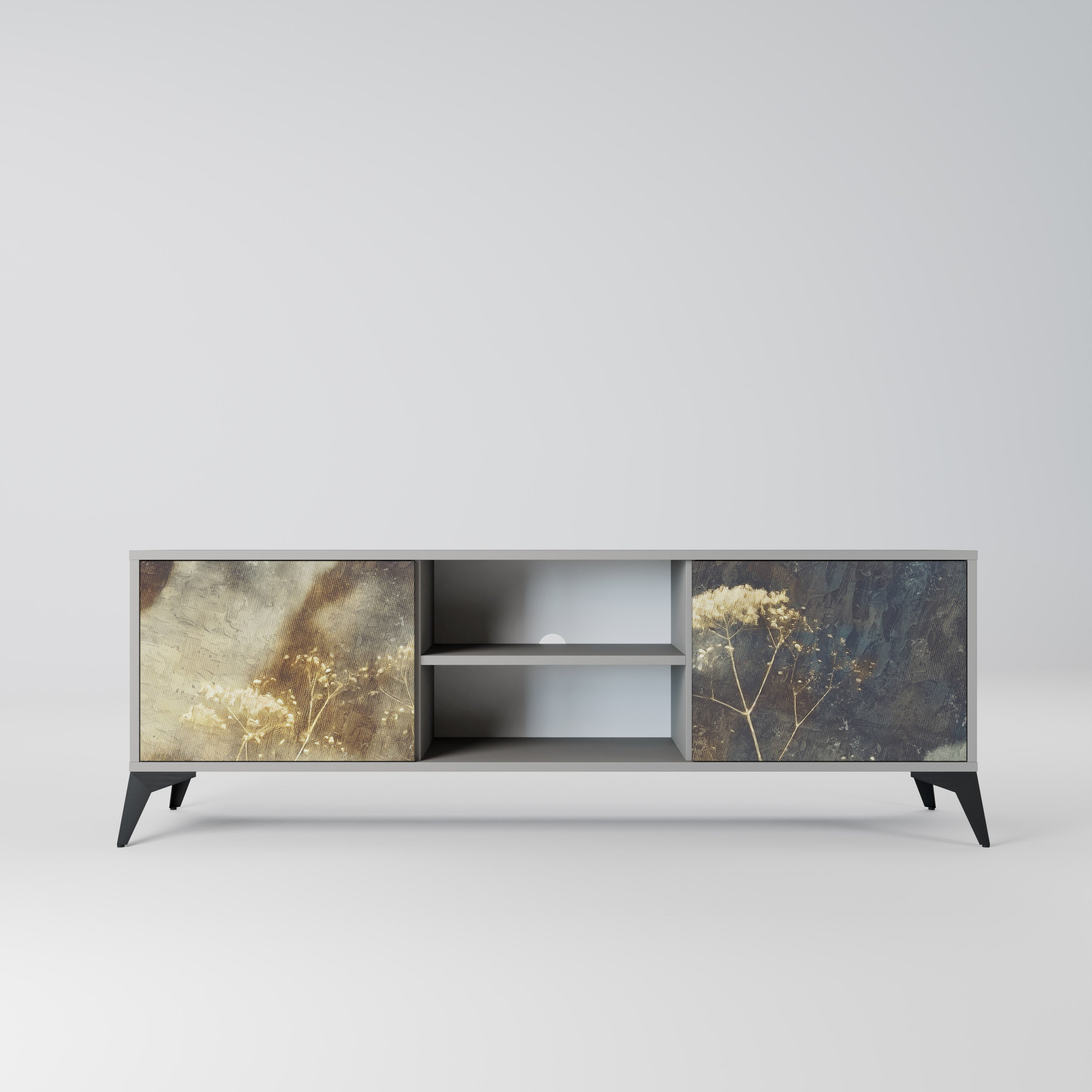 GENTLE POWER 2-Door TV Stand in Grey Finish