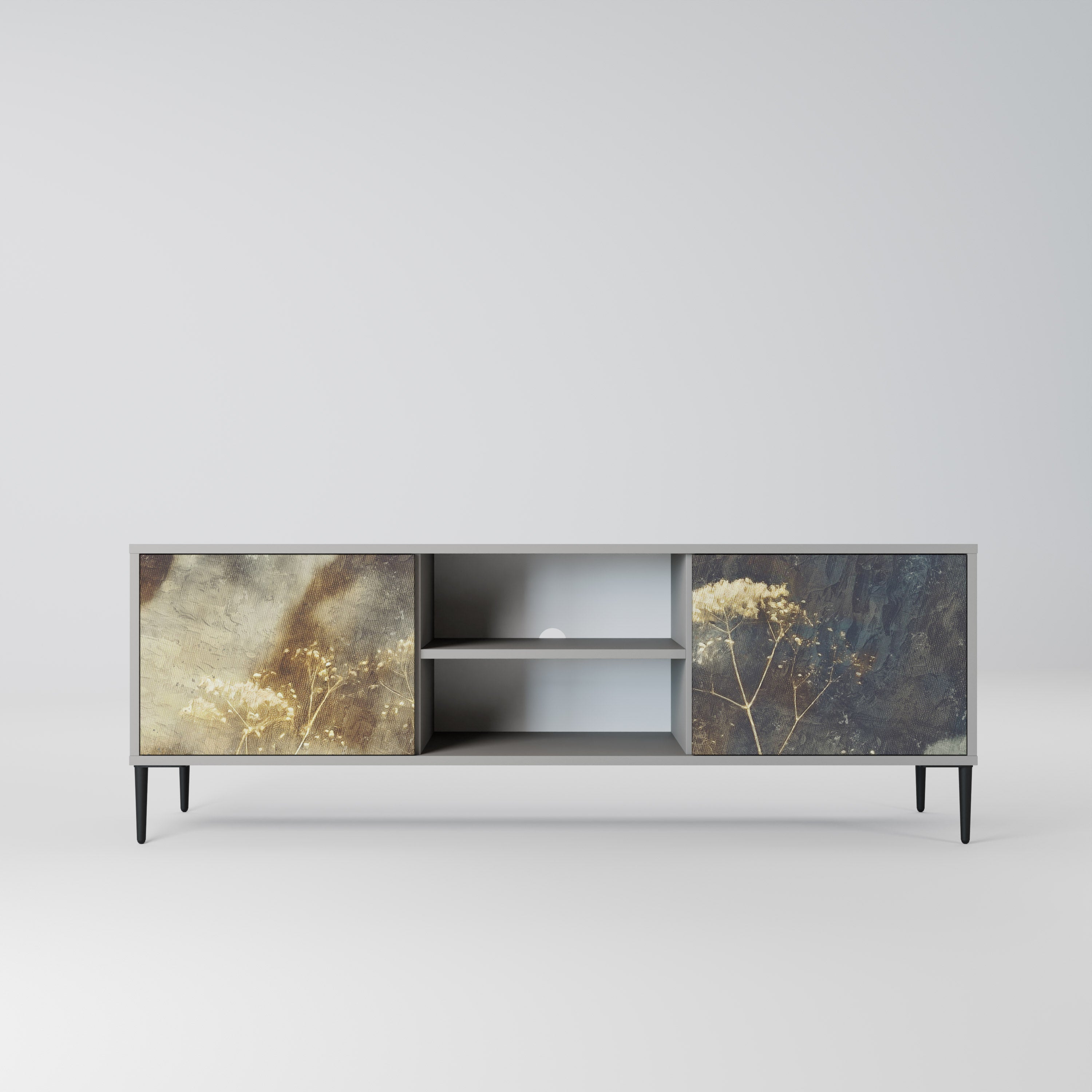 GENTLE POWER 2-Door TV Stand in Grey Finish