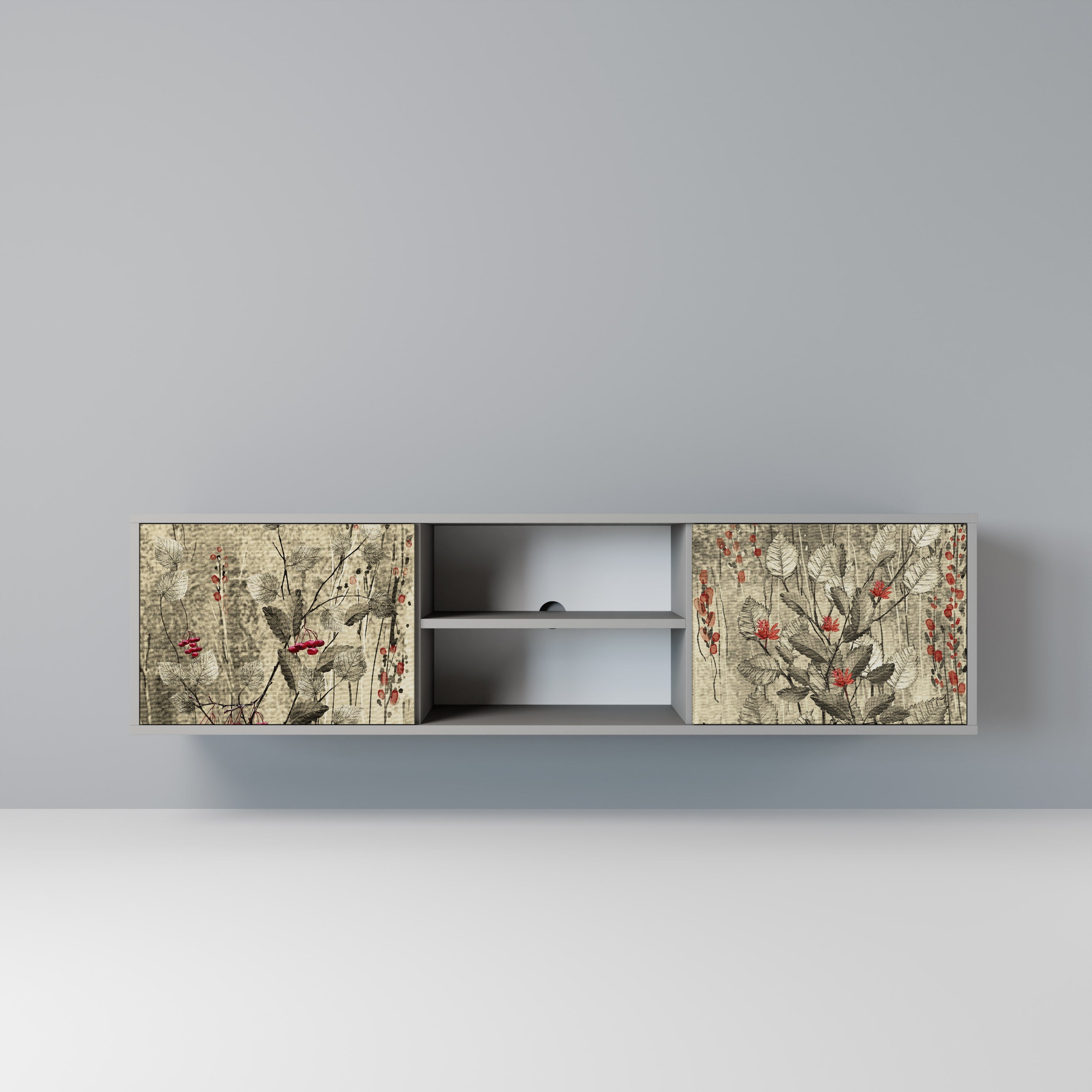 HERBAL GRACE 2-Door TV Stand in Grey Finish