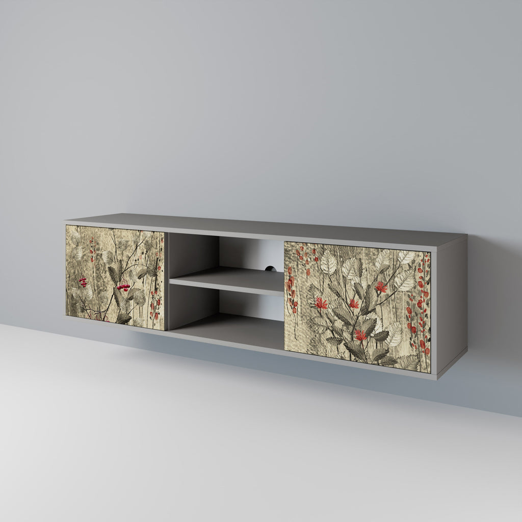 HERBAL GRACE 2-Door TV Stand in Grey Finish