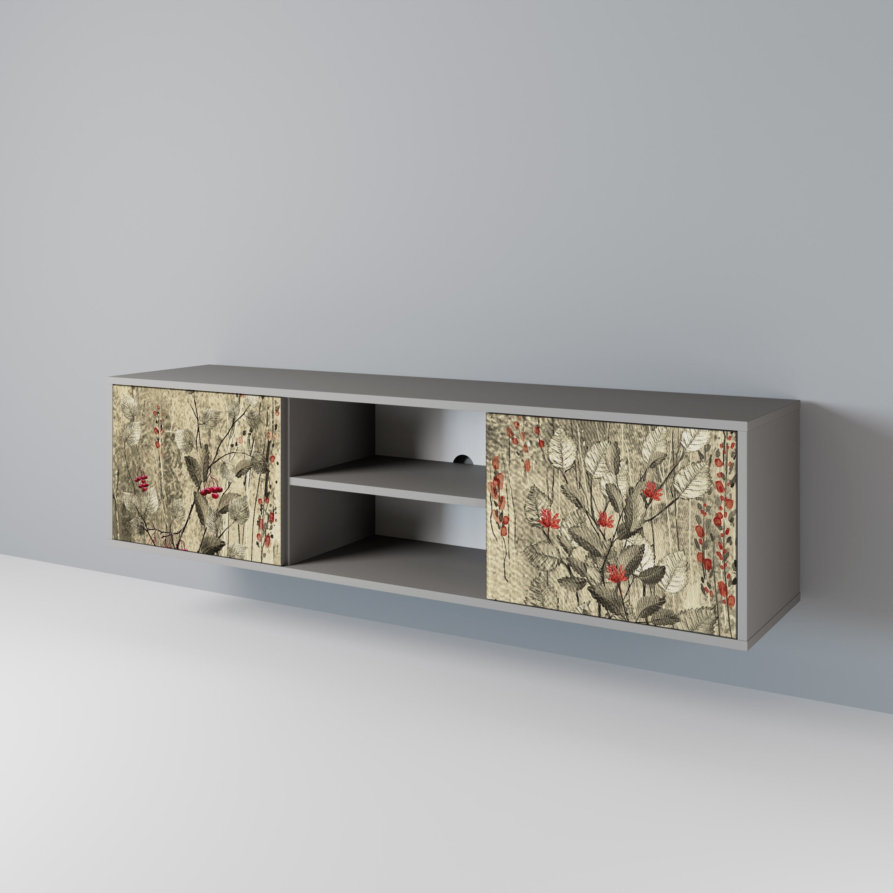 HERBAL GRACE 2-Door TV Stand in Grey Finish