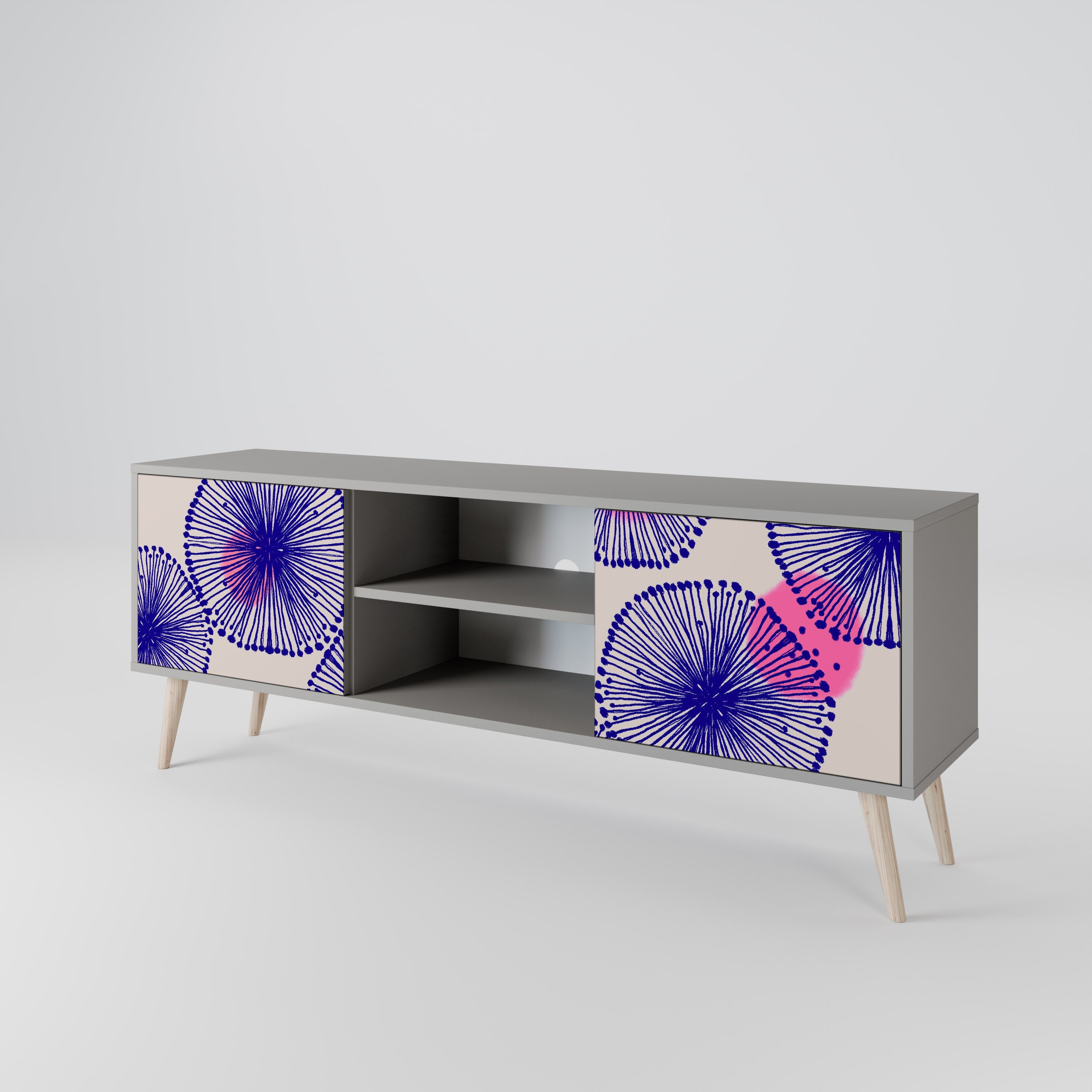 MAGIC NATURE 2-Door TV Stand in Grey Finish