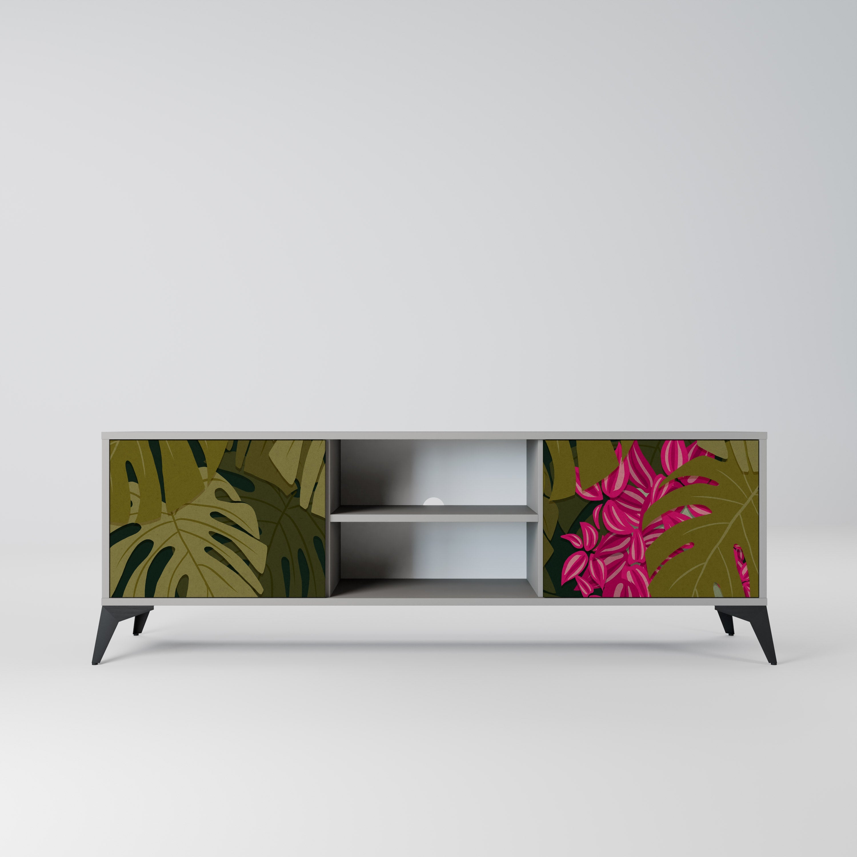 TROPICAL BEAUTY 2-Door TV Stand in Grey Finish