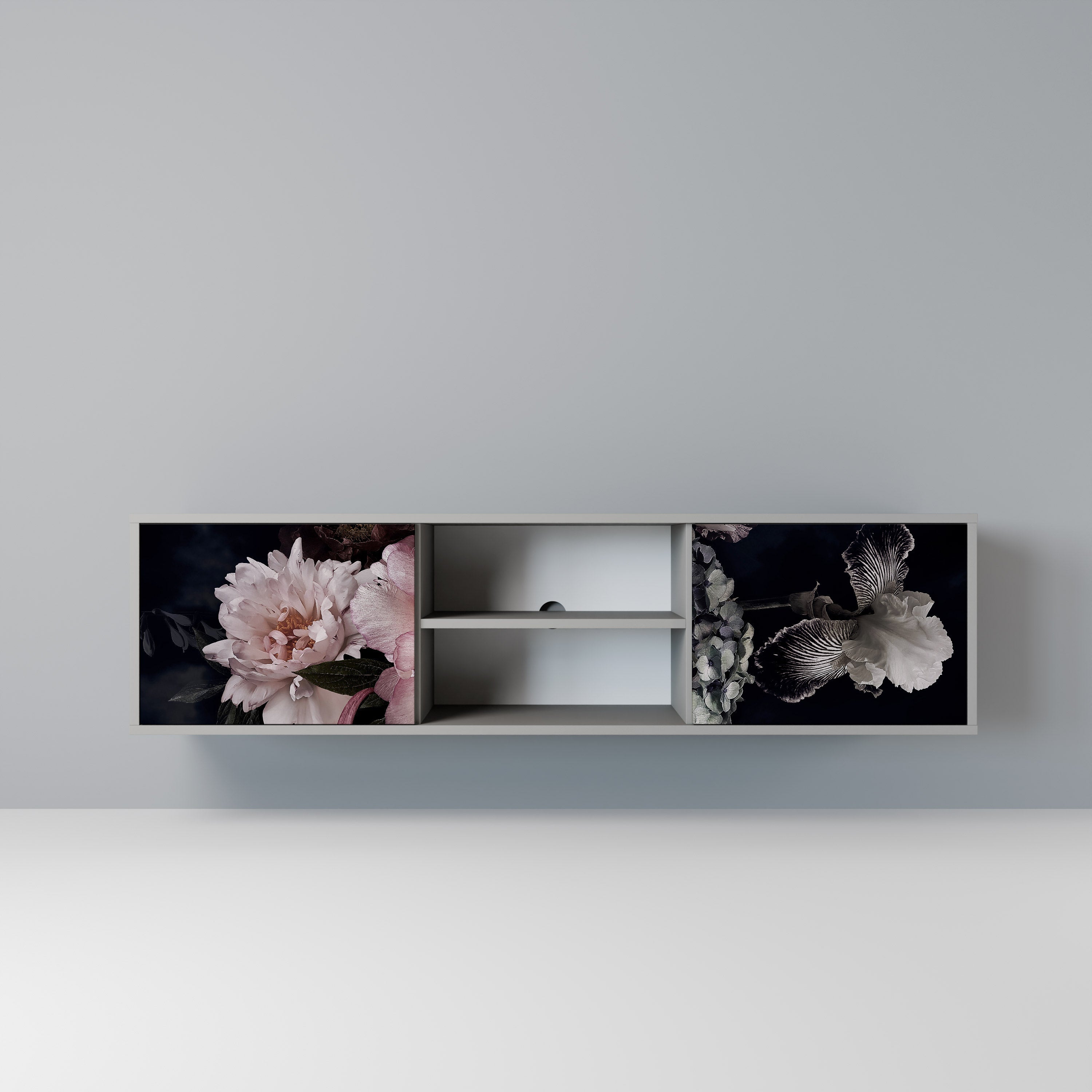 PURE BLOSSOM 2-Door TV Stand in Grey Finish