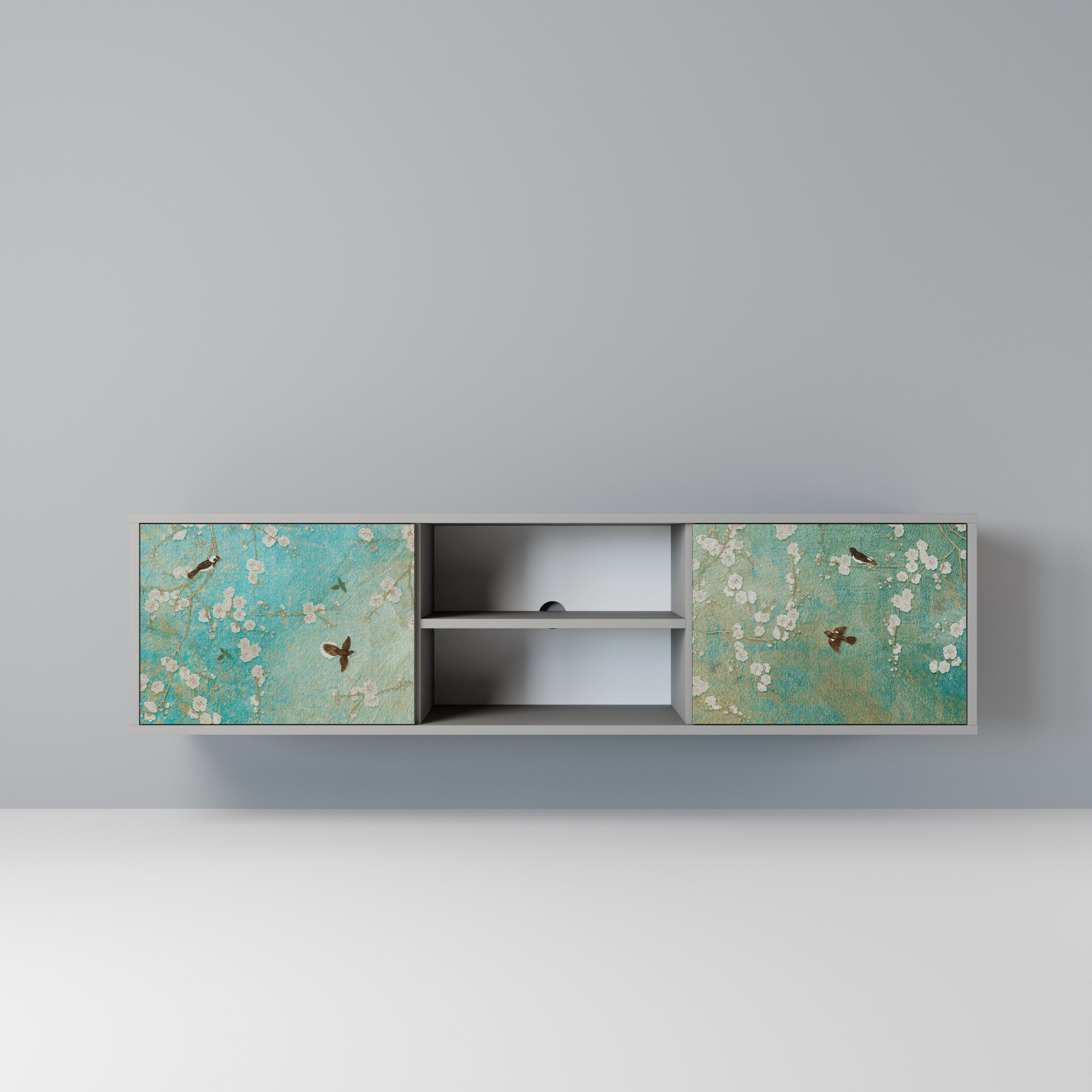 Meuble TV 2 portes BLOOMING CHARM, finition grise