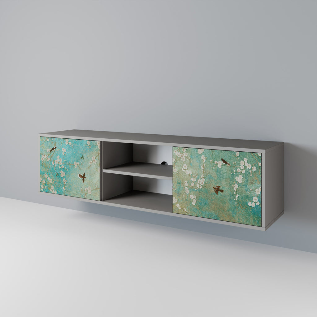 Meuble TV 2 portes BLOOMING CHARM, finition grise