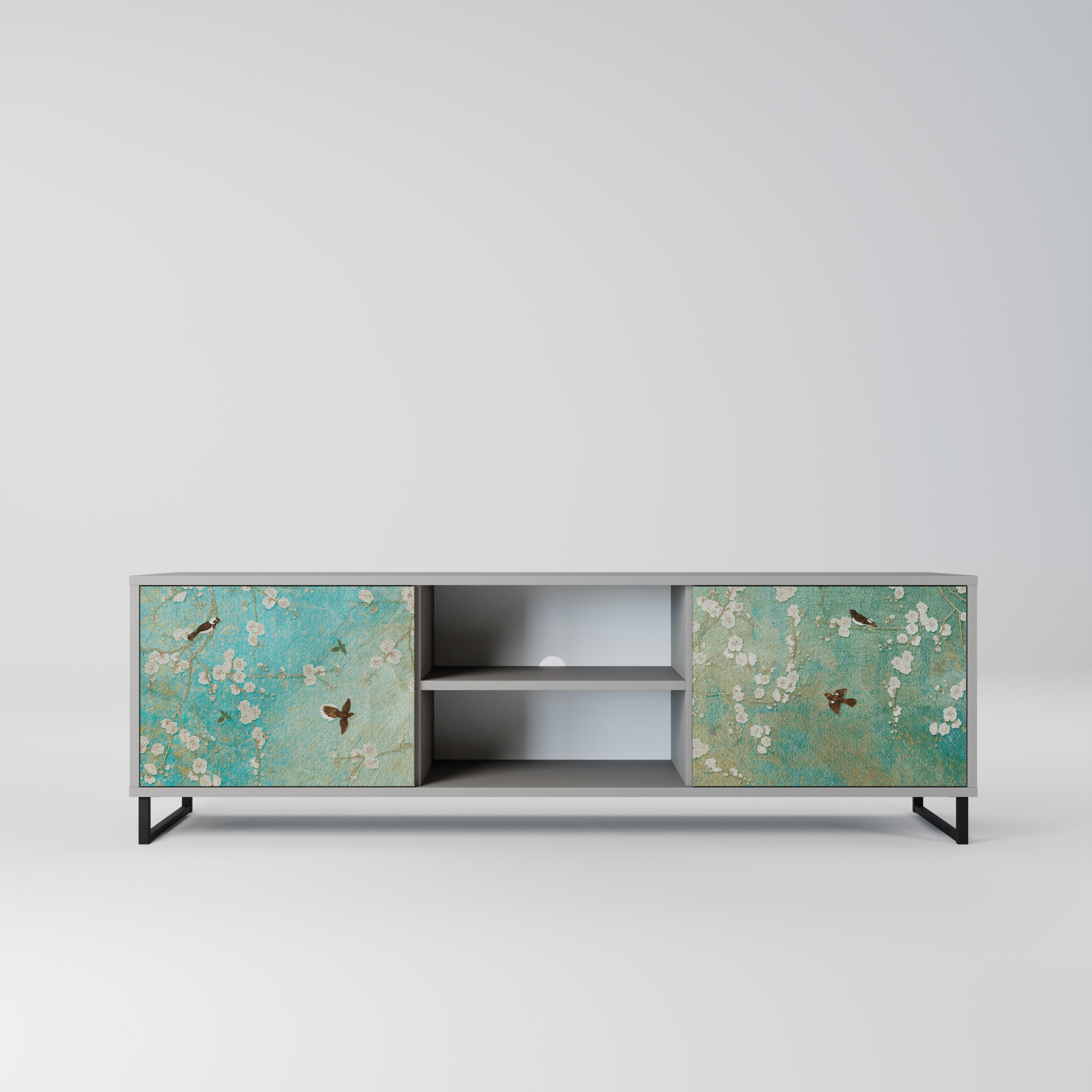 Meuble TV 2 portes BLOOMING CHARM, finition grise