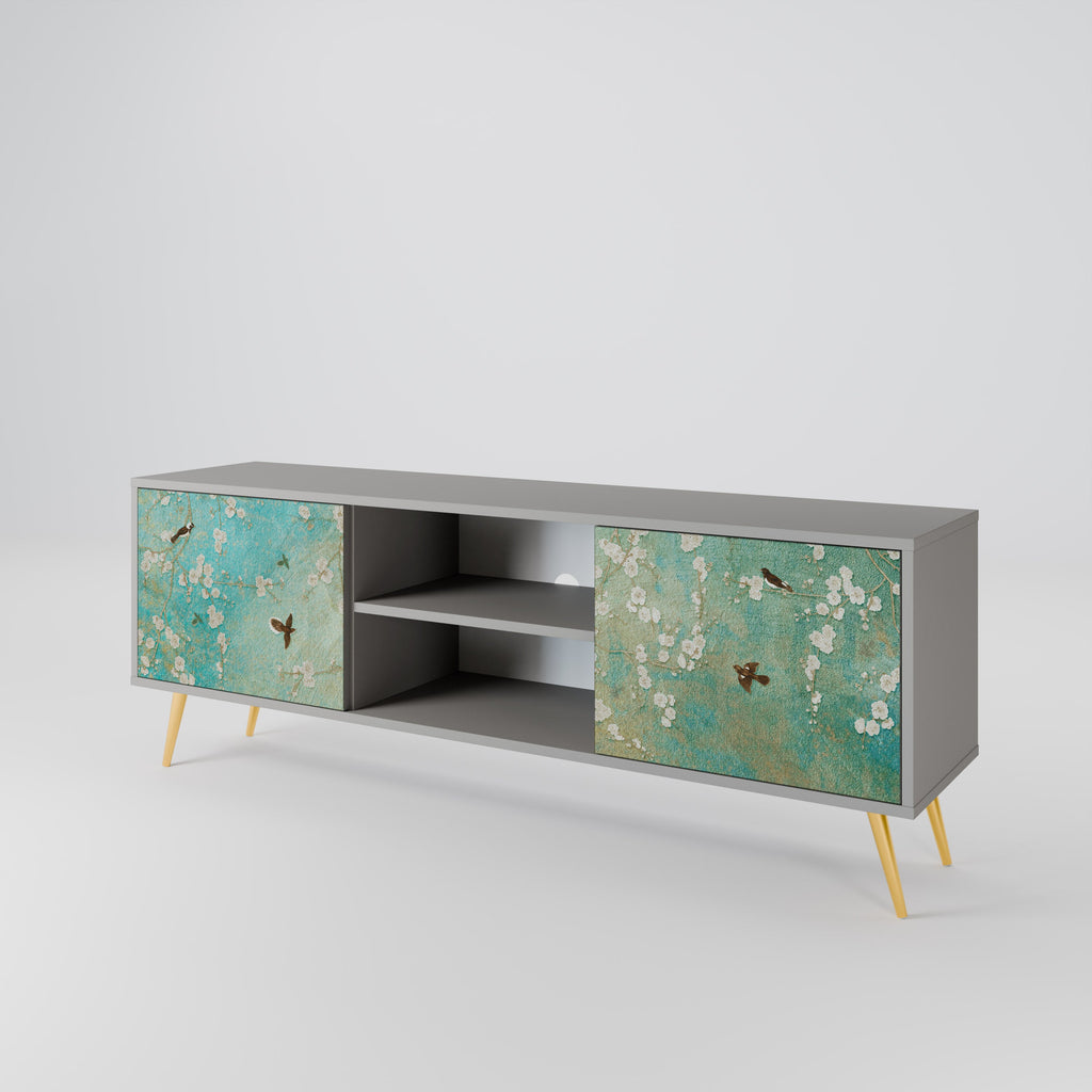 Meuble TV 2 portes BLOOMING CHARM, finition grise