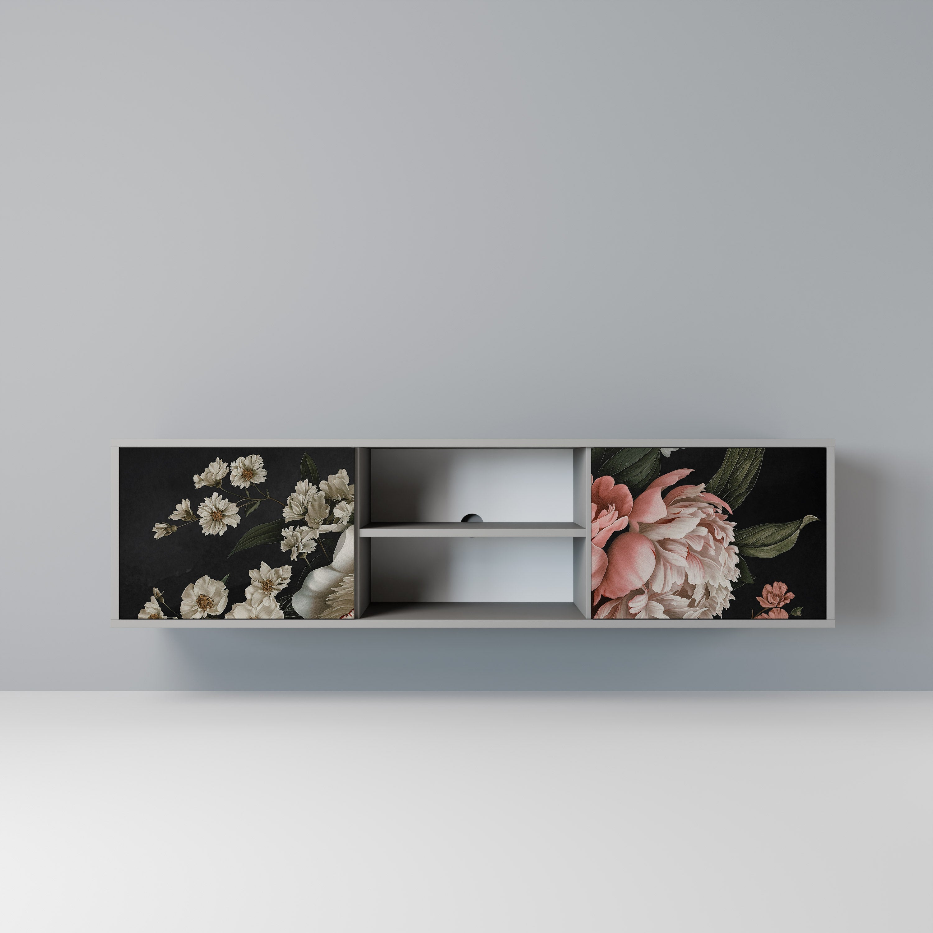 LUSH ELEGANCE 2-Door TV Stand in Grey Finish