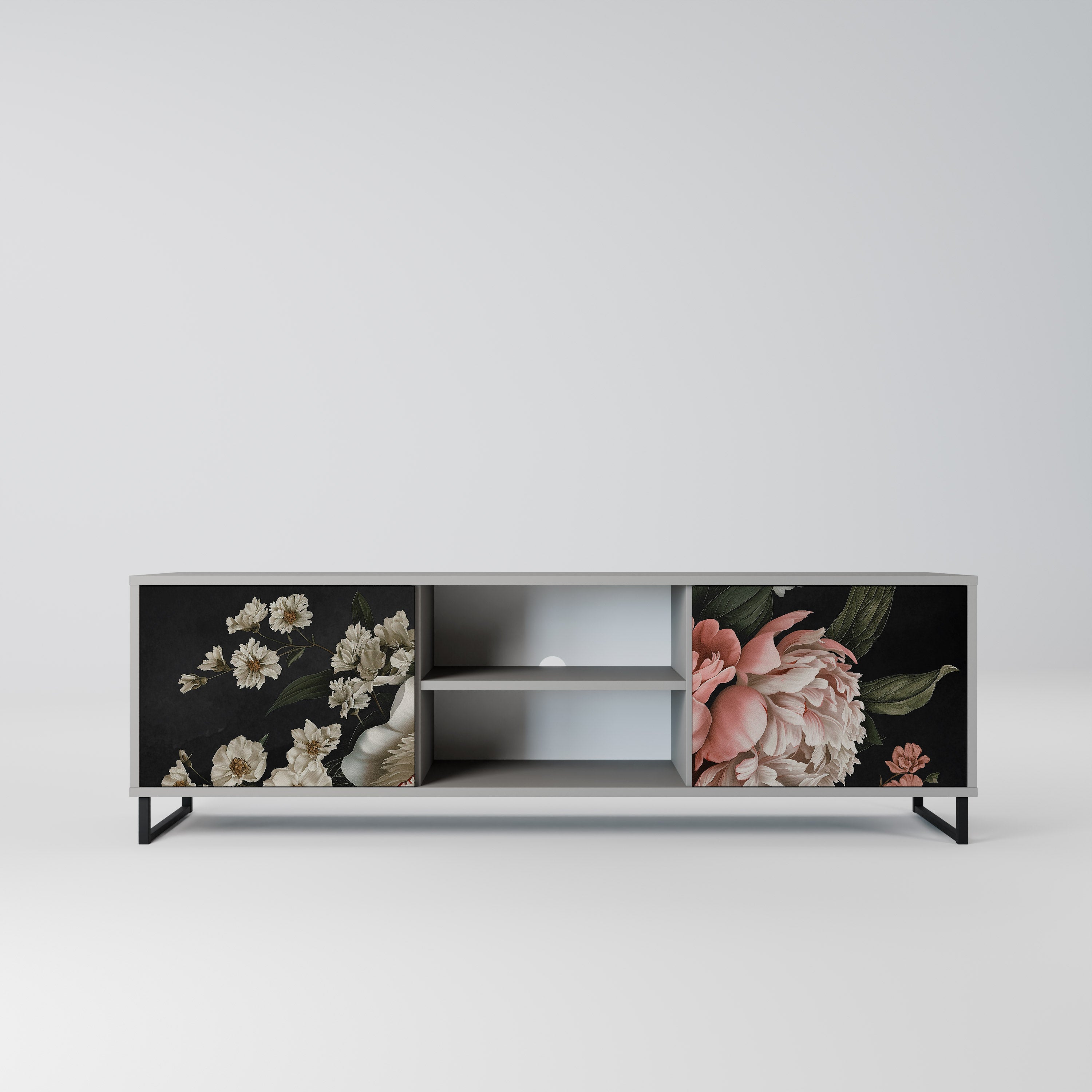 LUSH ELEGANCE 2-Door TV Stand in Grey Finish