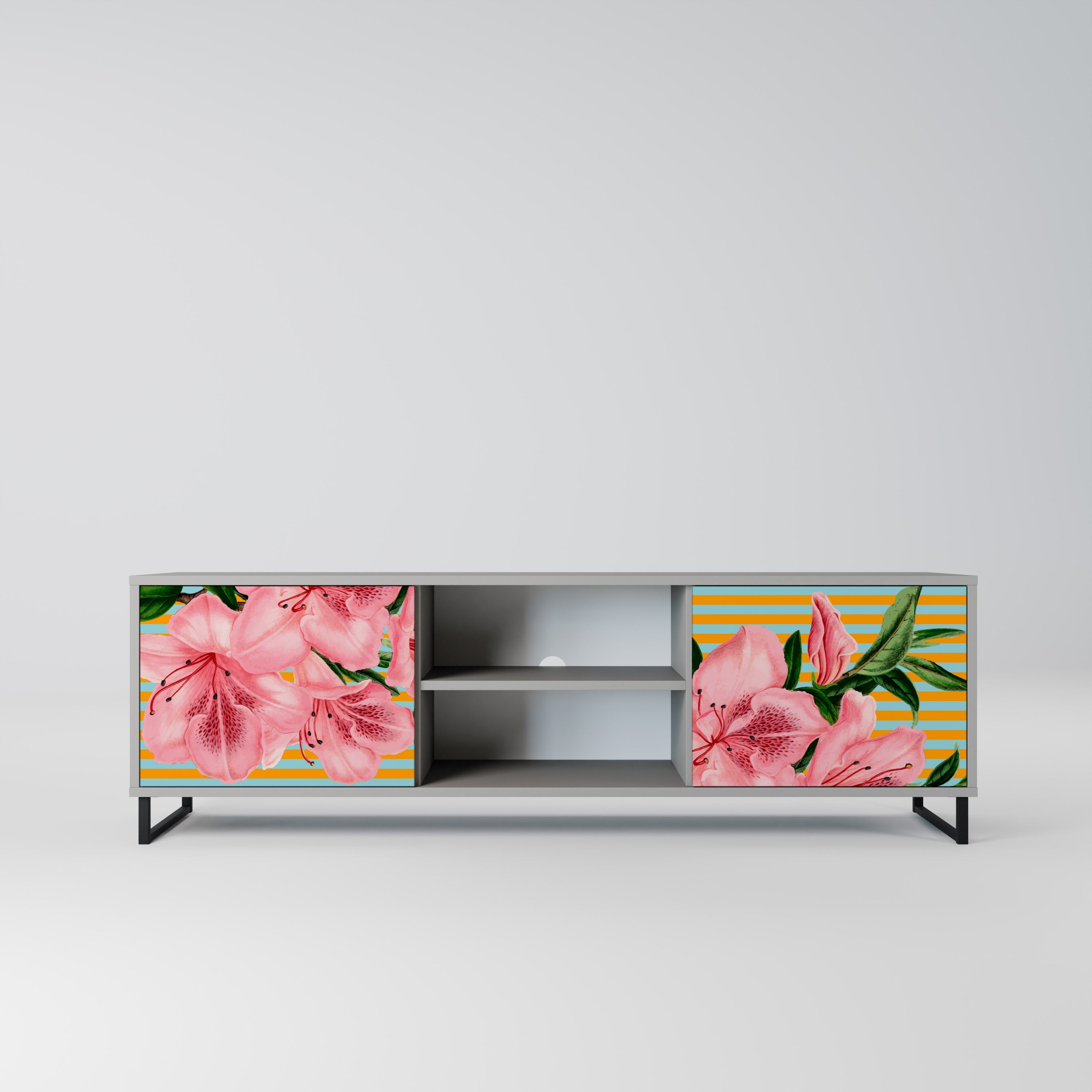 FRAGILE BEAUTY 2-Door TV Stand in Grey Finish