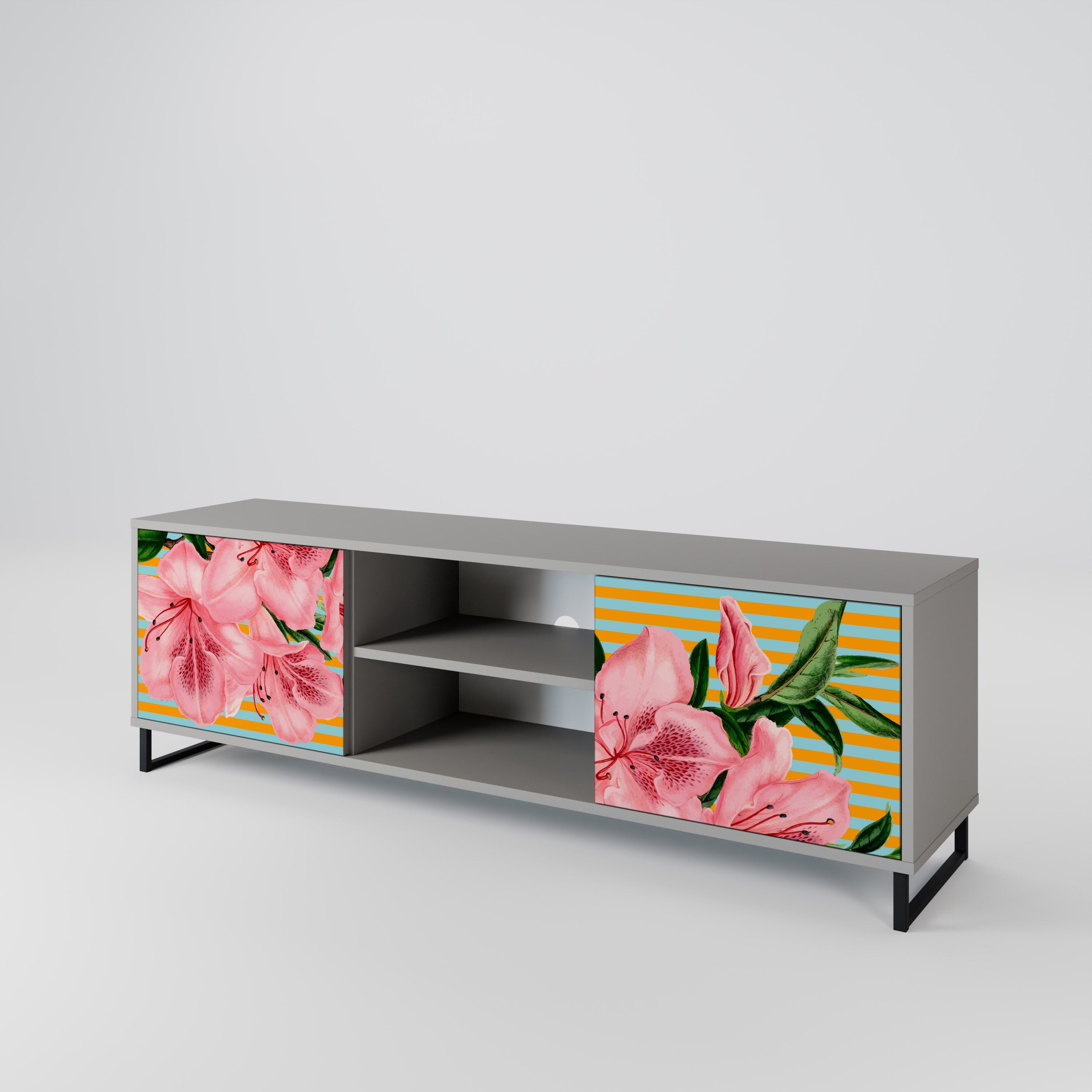 FRAGILE BEAUTY 2-Door TV Stand in Grey Finish