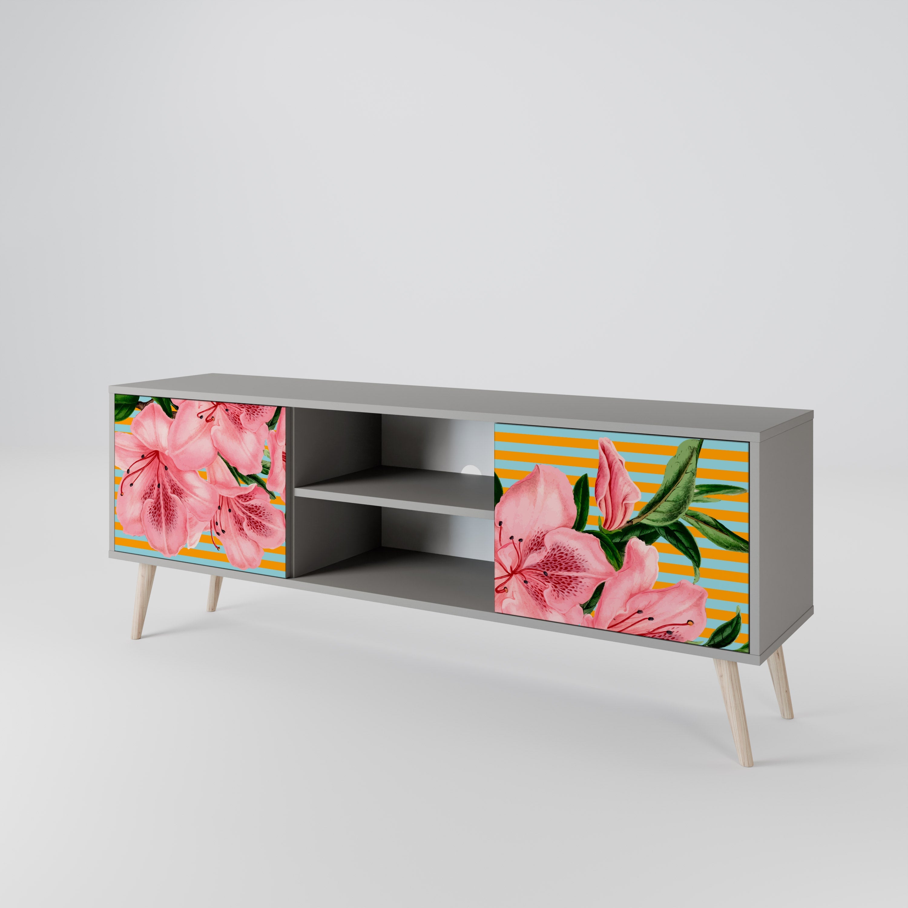 FRAGILE BEAUTY 2-Door TV Stand in Grey Finish