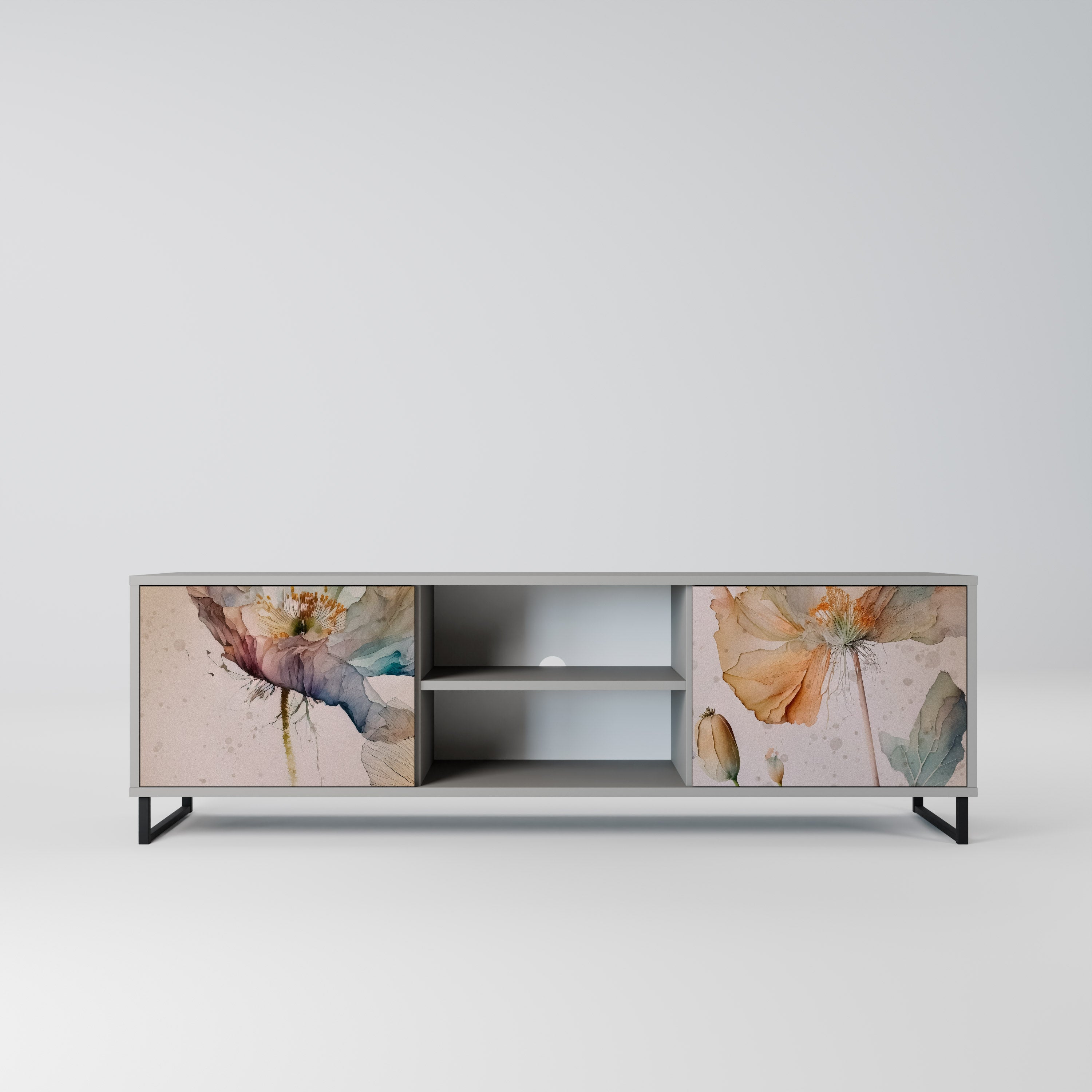 SOFTEN POPPY 2-Door TV Stand in Grey Finish