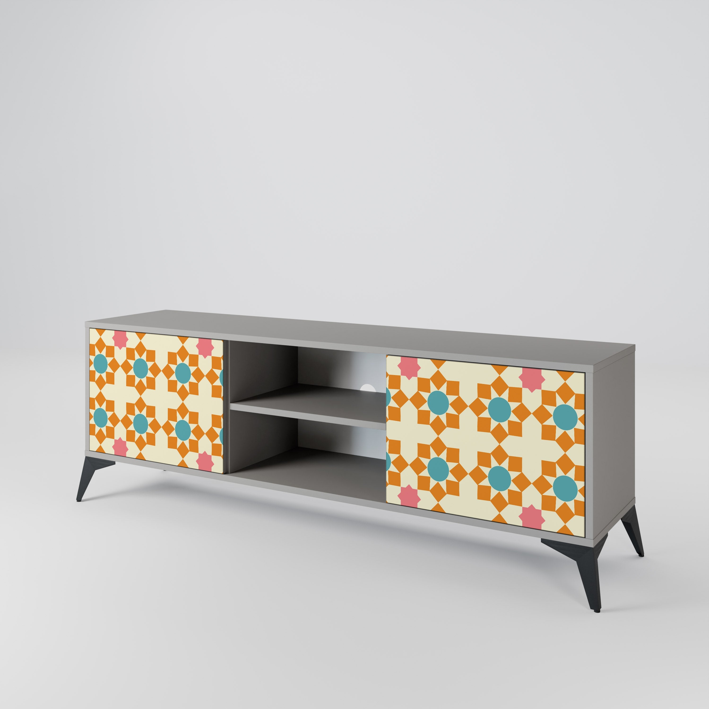 FLORAL DECOR 2-Door TV Stand in Grey Finish