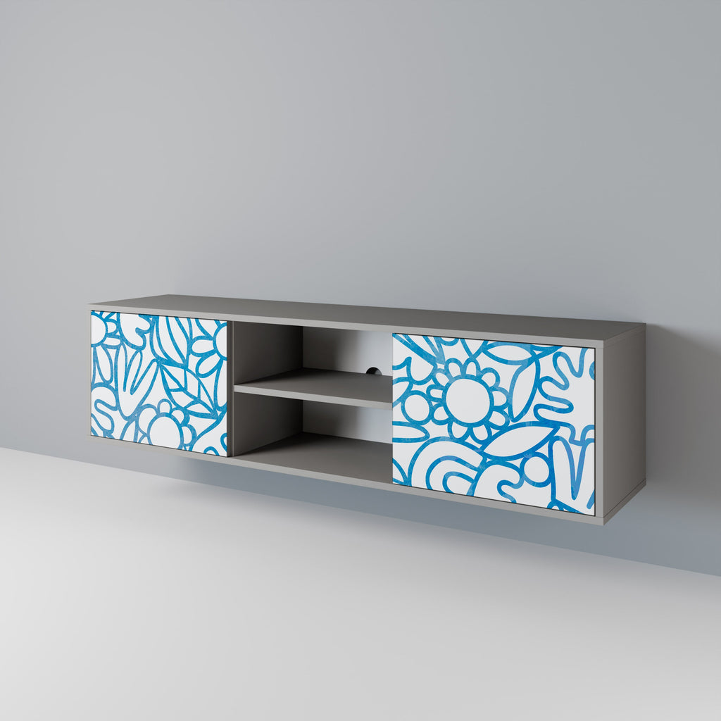 Meuble TV 2 portes BLOOMY MORNING, finition grise