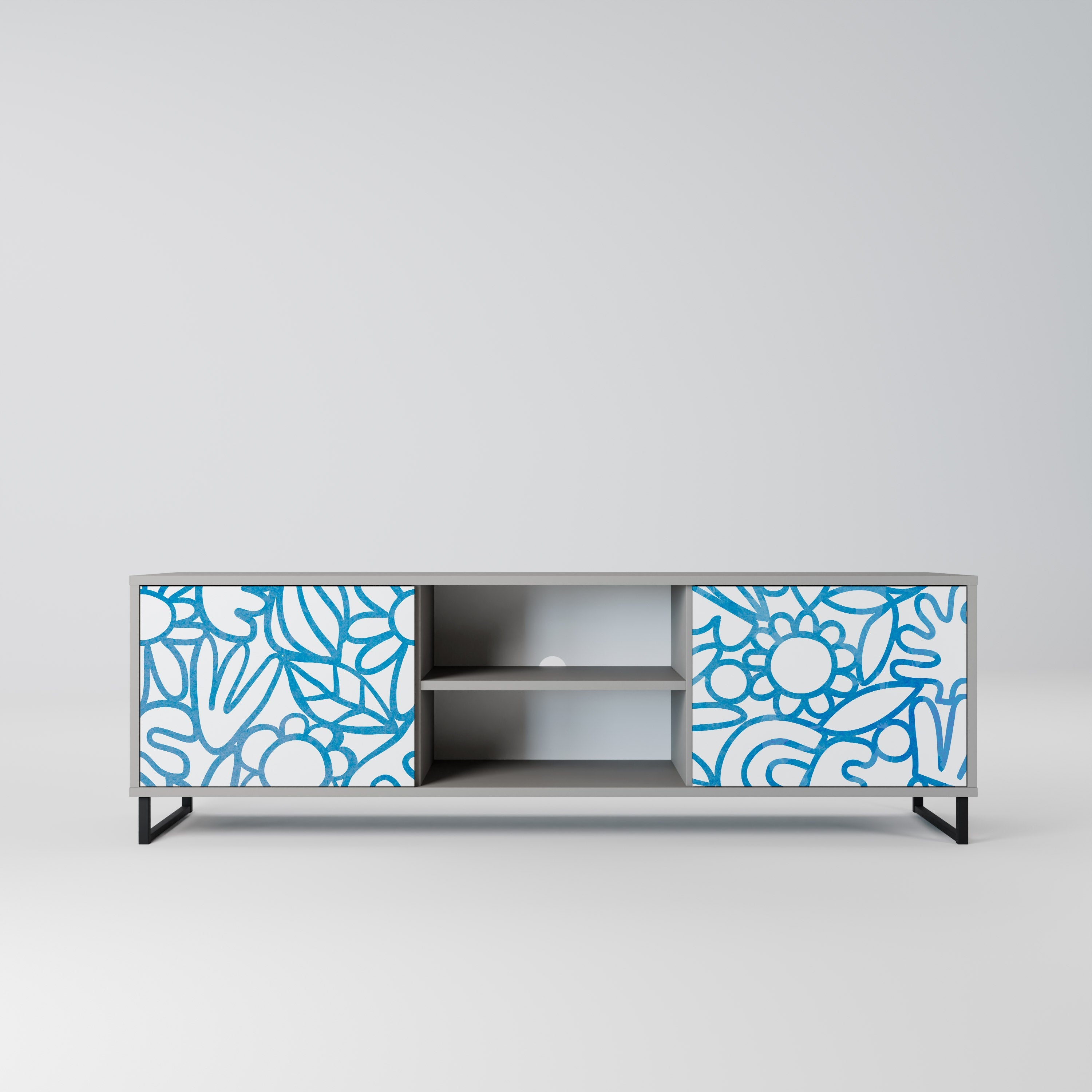 Meuble TV 2 portes BLOOMY MORNING, finition grise