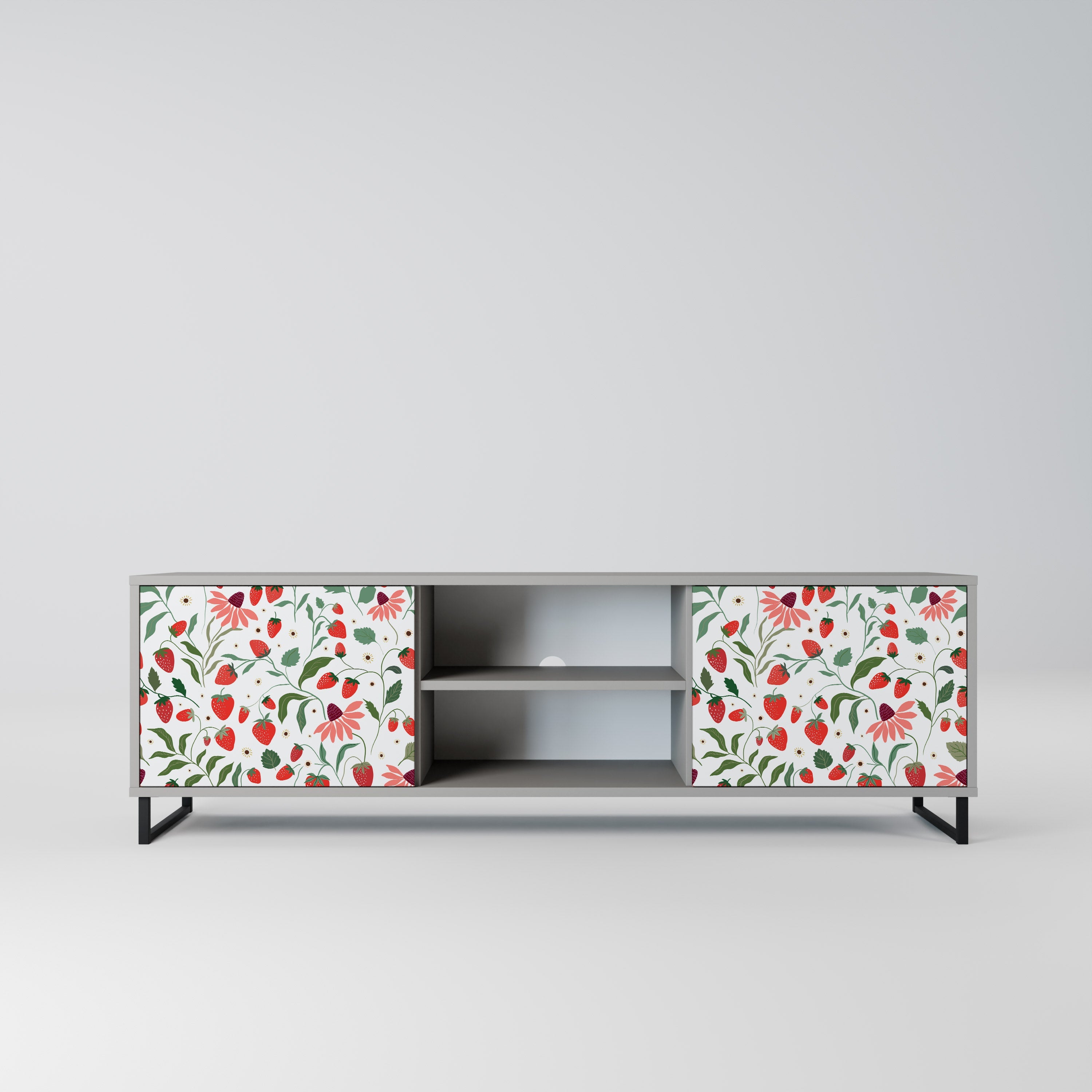 FLOWERS AND STRAWBERRIES 2-Door TV Stand in Grey Finish