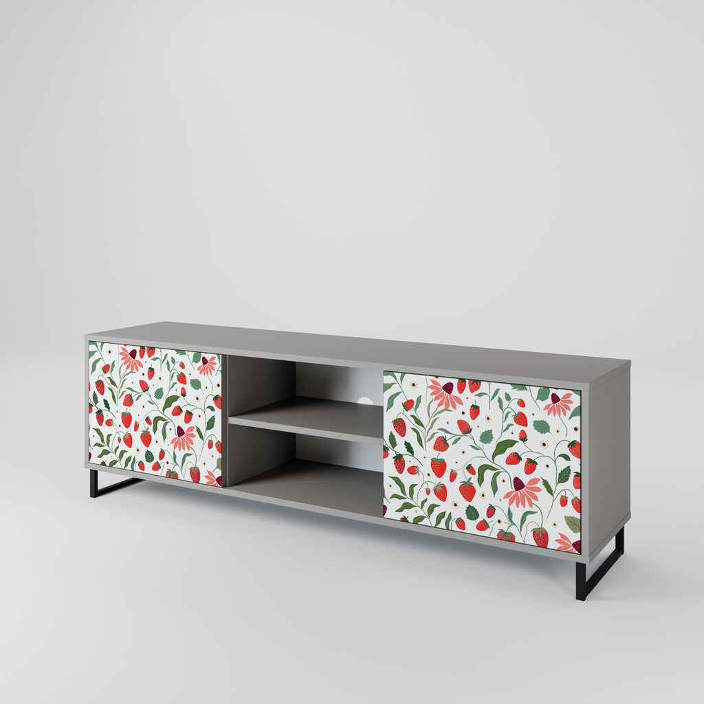 FLOWERS AND STRAWBERRIES 2-Door TV Stand in Grey Finish