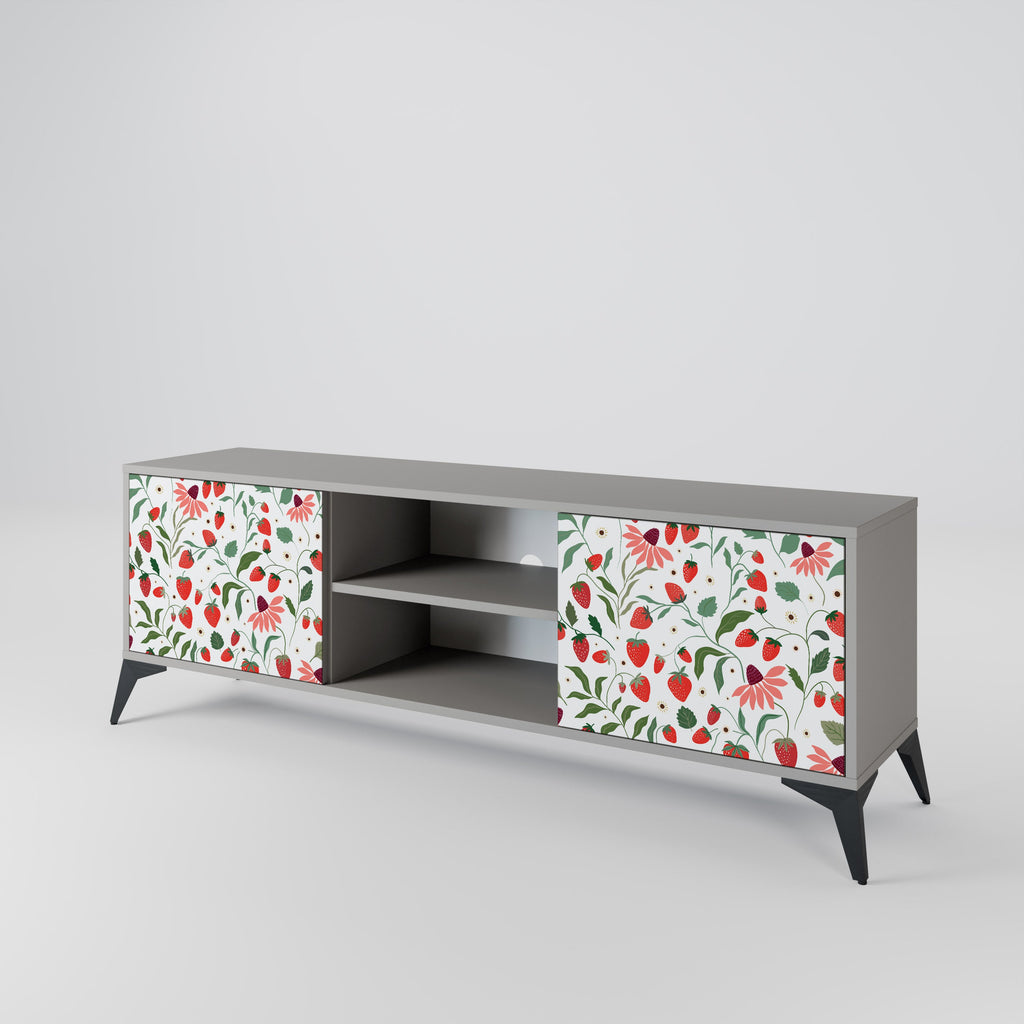 FLOWERS AND STRAWBERRIES 2-Door TV Stand in Grey Finish