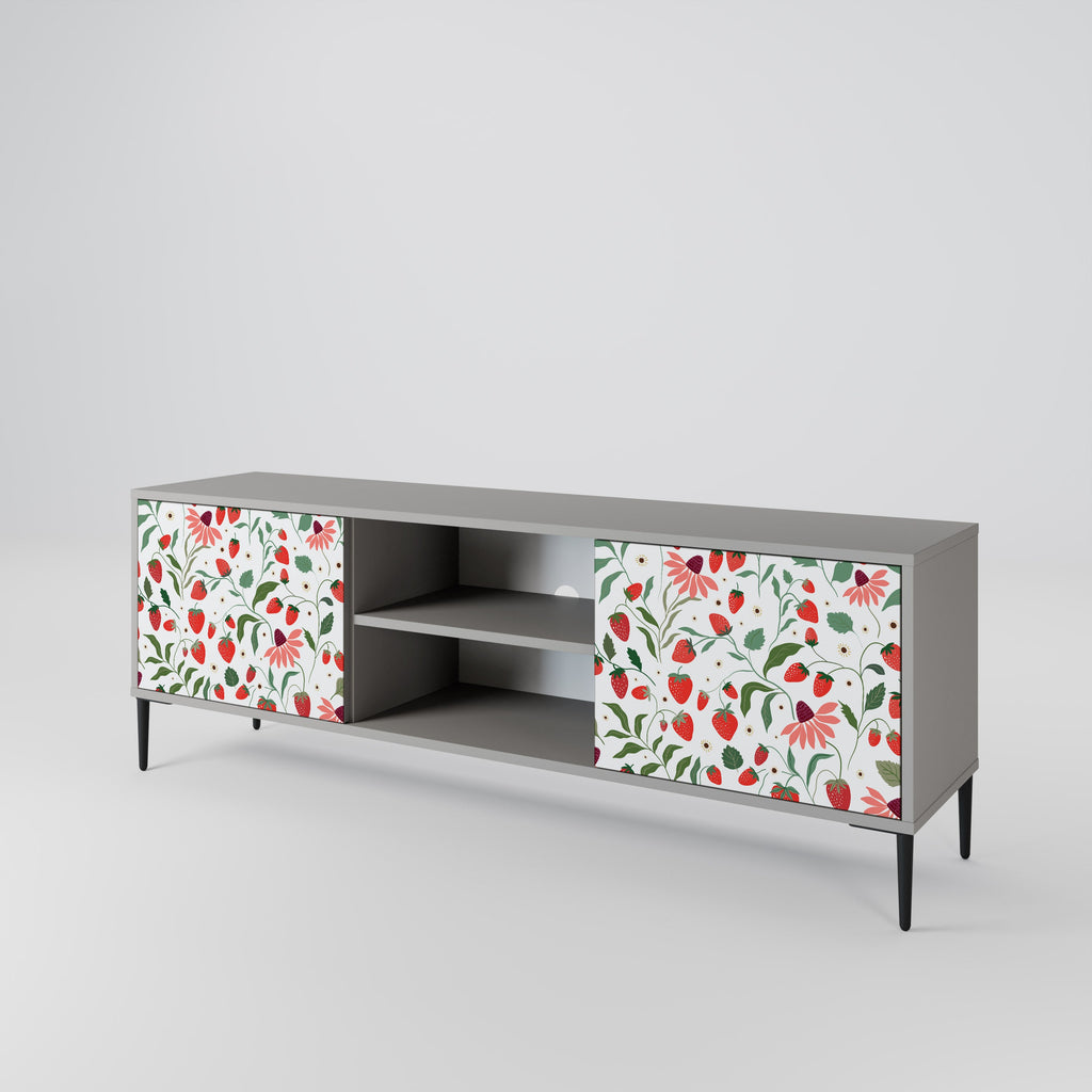 FLOWERS AND STRAWBERRIES 2-Door TV Stand in Grey Finish