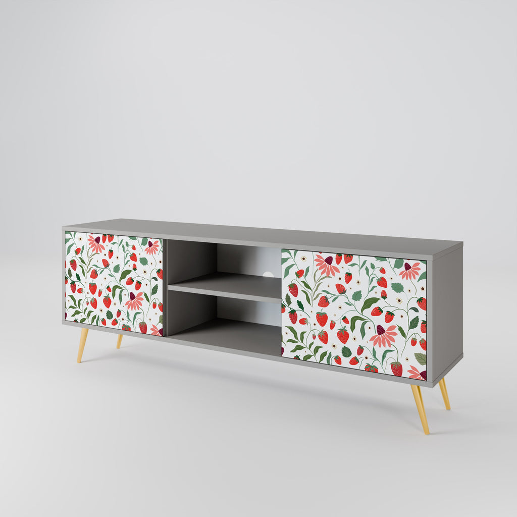 FLOWERS AND STRAWBERRIES 2-Door TV Stand in Grey Finish