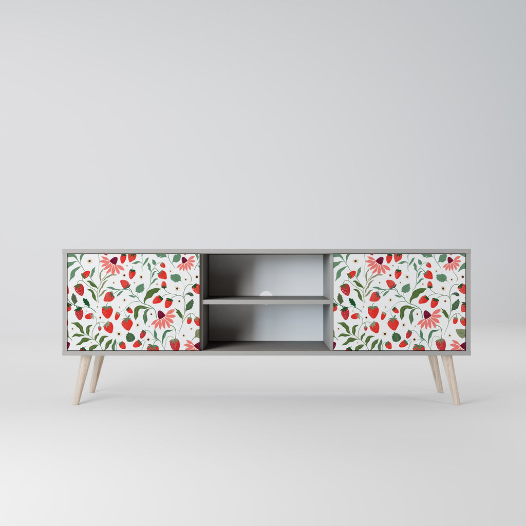 FLOWERS AND STRAWBERRIES 2-Door TV Stand in Grey Finish