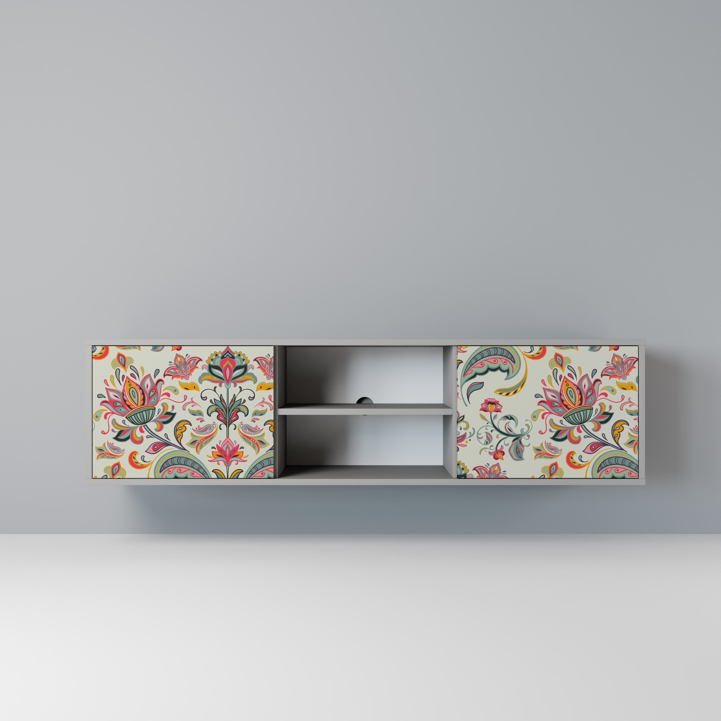 ORGANIC FOLKLORE 2-Door TV Stand in Grey Finish