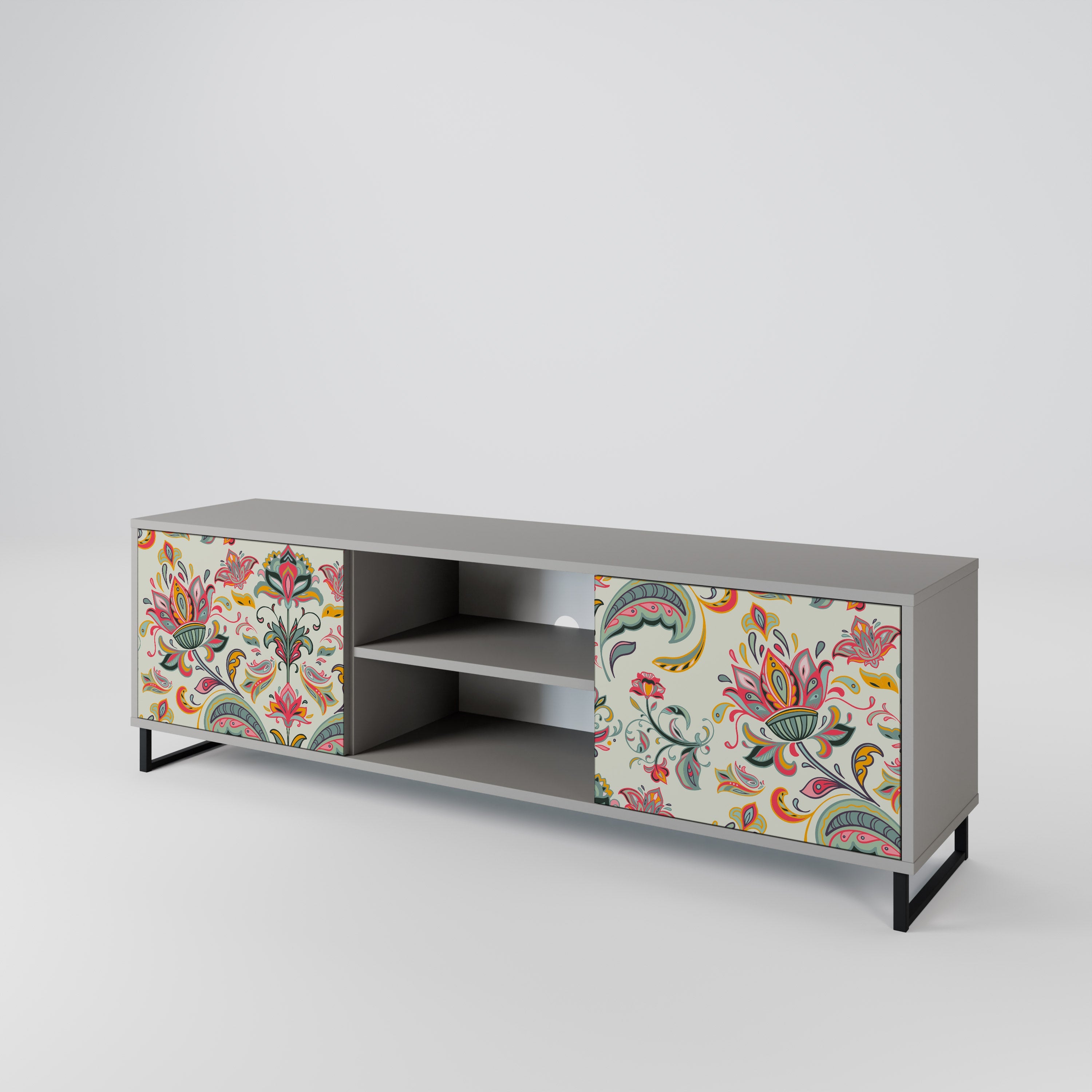 ORGANIC FOLKLORE 2-Door TV Stand in Grey Finish