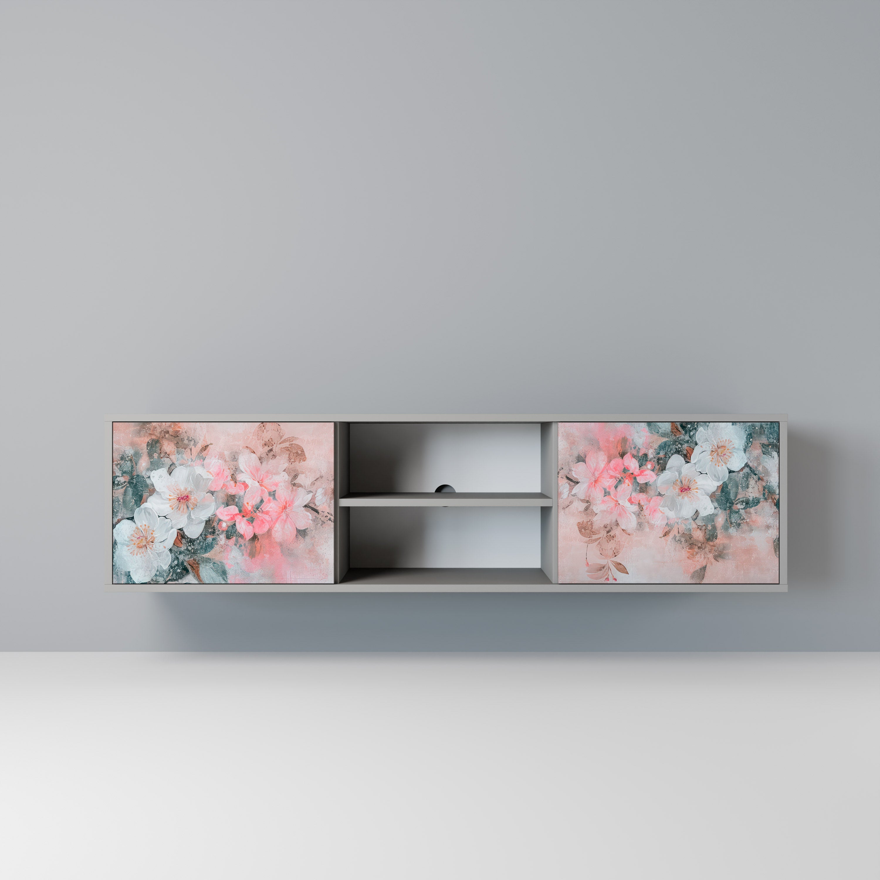 CHERRY BLOSSOM 2-Door TV Stand in Grey Finish