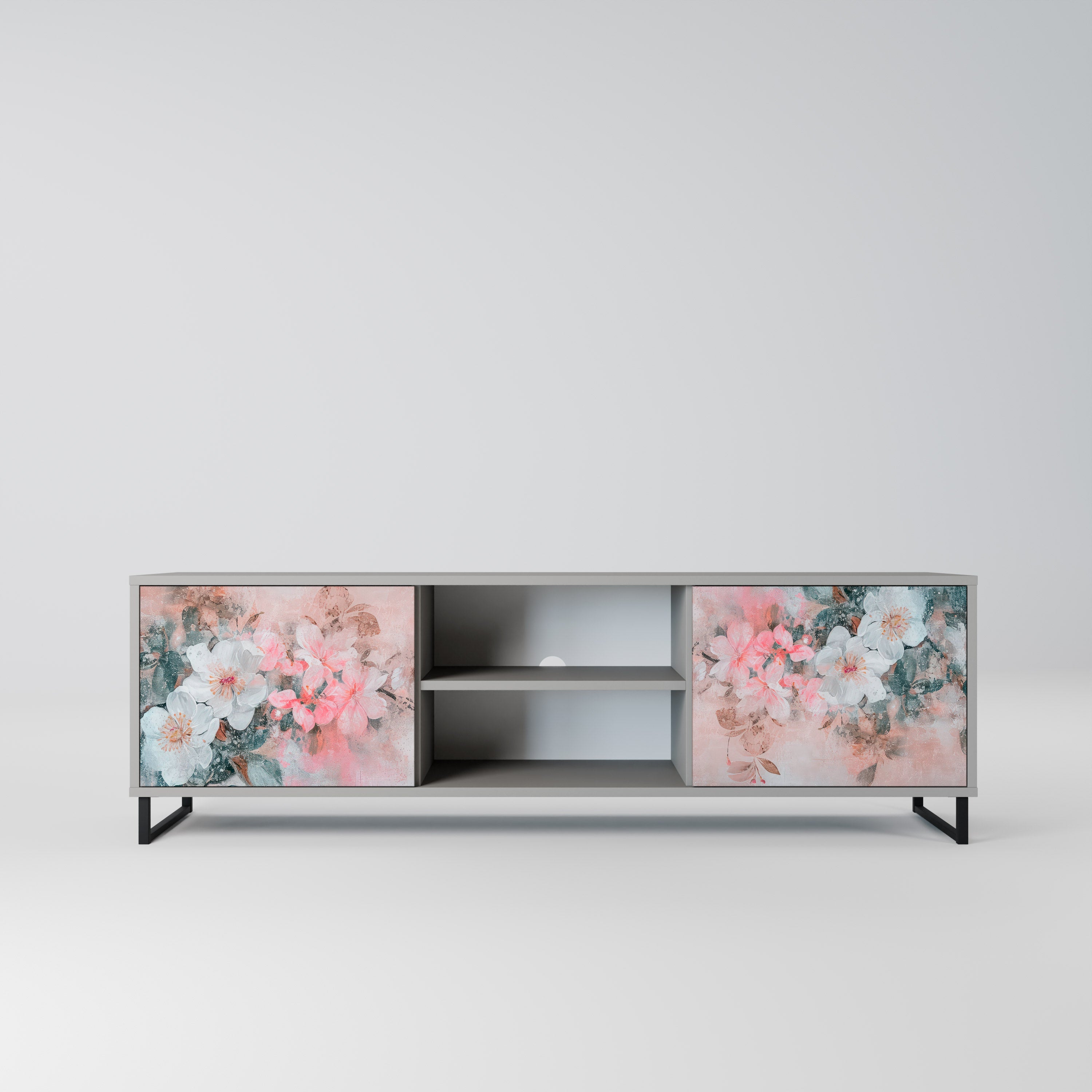 CHERRY BLOSSOM 2-Door TV Stand in Grey Finish