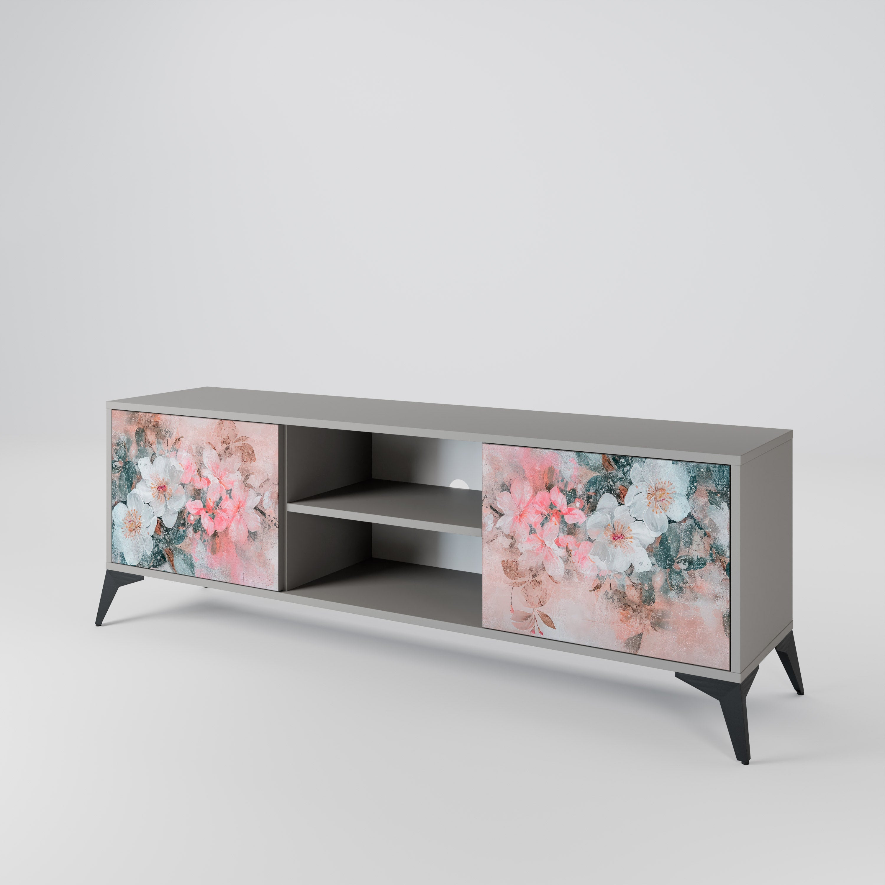 CHERRY BLOSSOM 2-Door TV Stand in Grey Finish