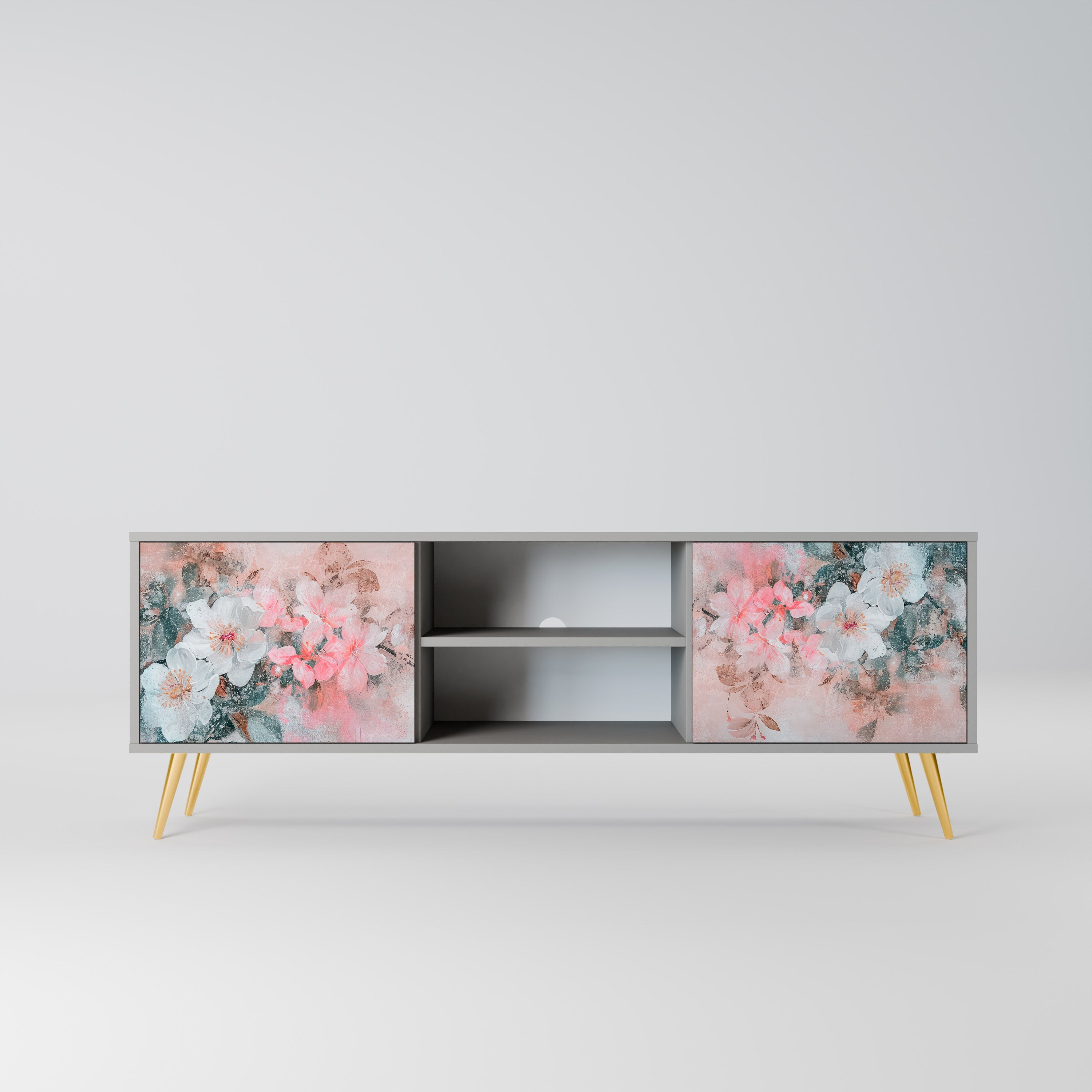 CHERRY BLOSSOM 2-Door TV Stand in Grey Finish
