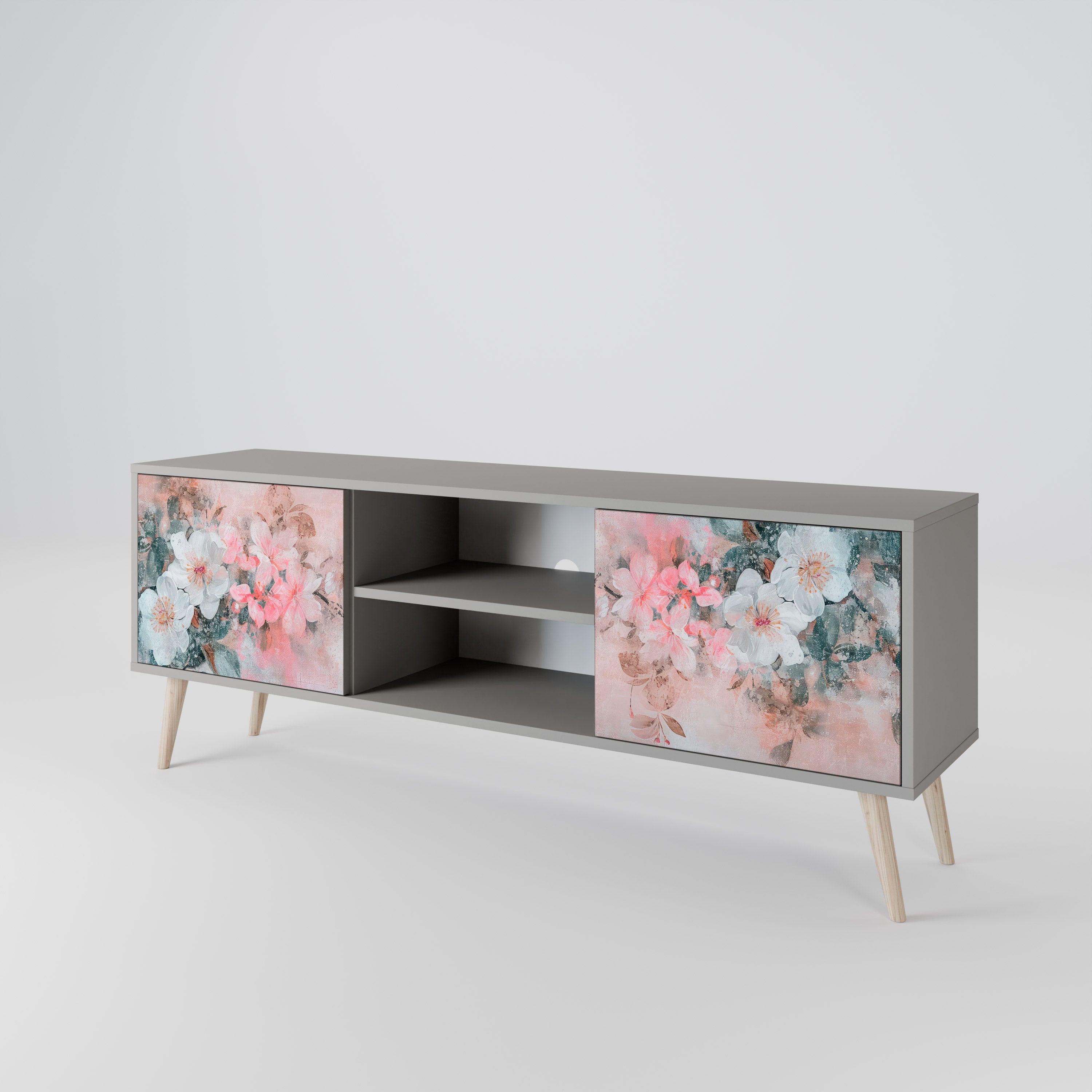 CHERRY BLOSSOM 2-Door TV Stand in Grey Finish
