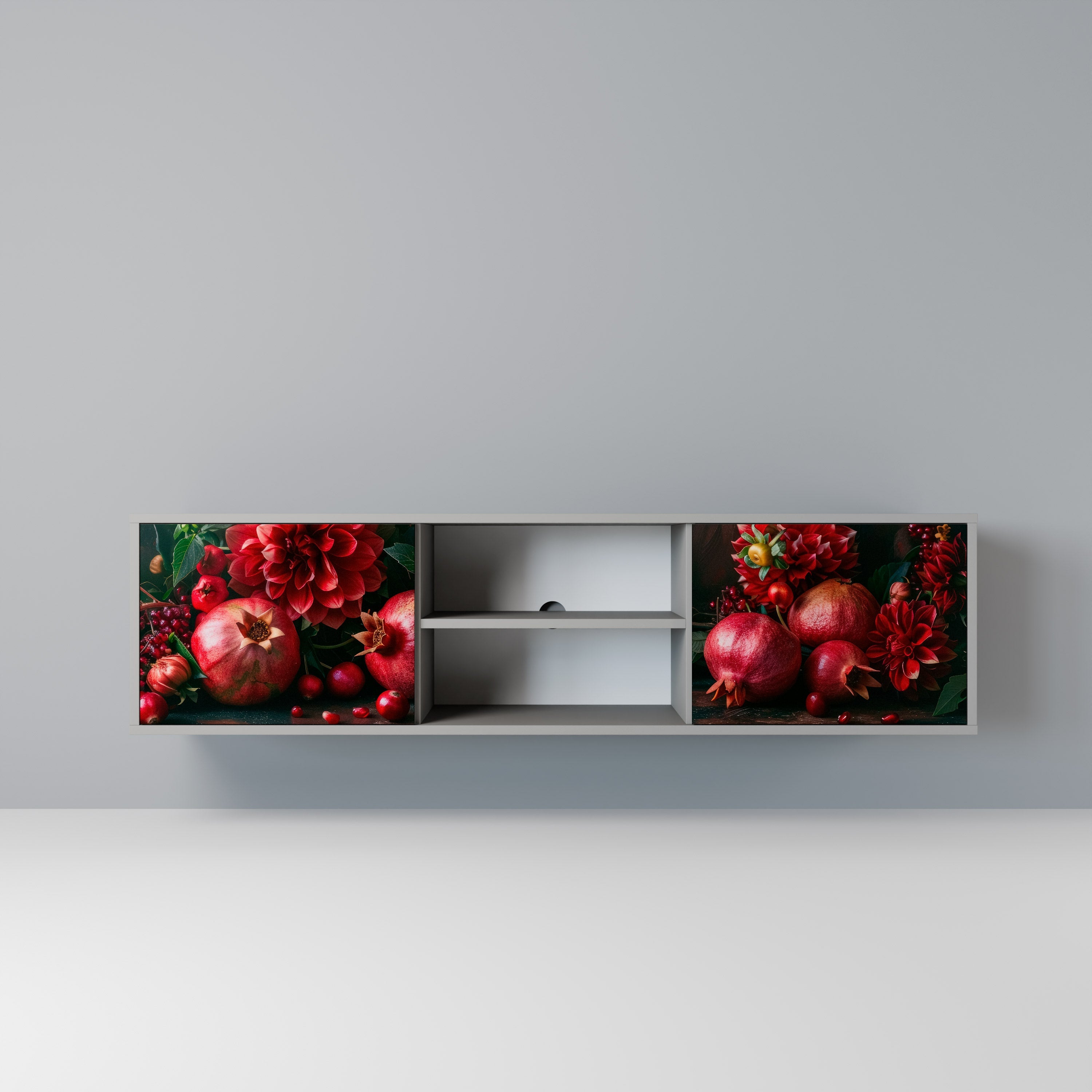DAHLIAS AND POMEGRANATES 2-Door TV Stand in Grey Finish